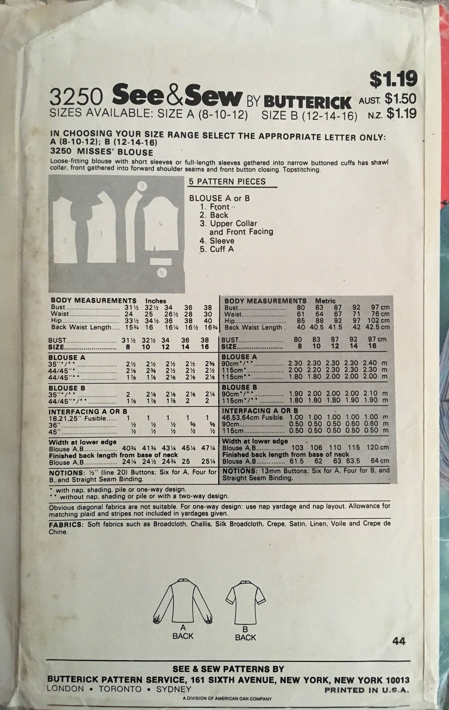 See &amp; Sew 3250 Sewing Pattern (Vintage) UNCUT/CUT