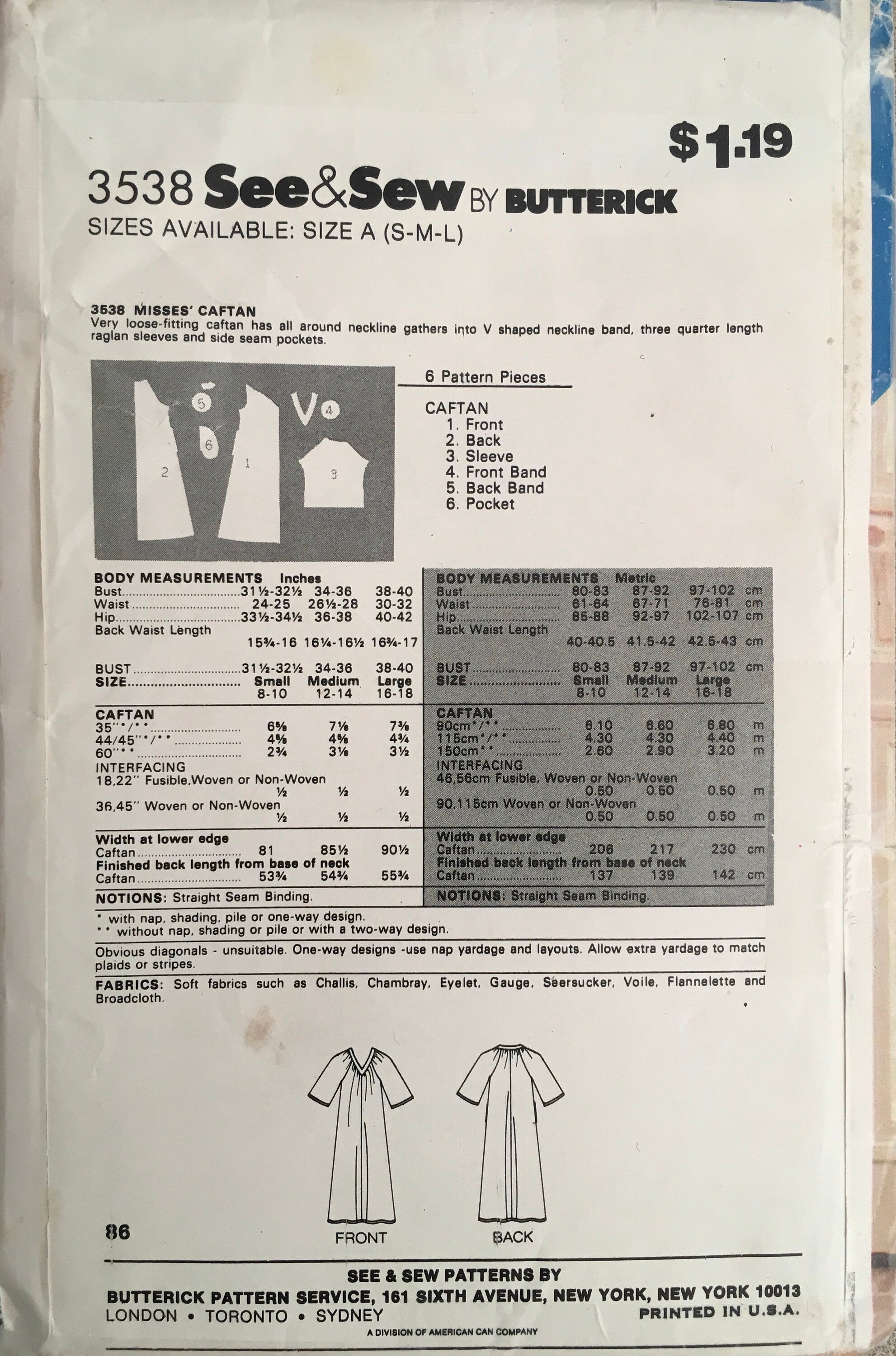 See &amp; Sew 3538 Sewing Pattern (Vintage) UNCUT