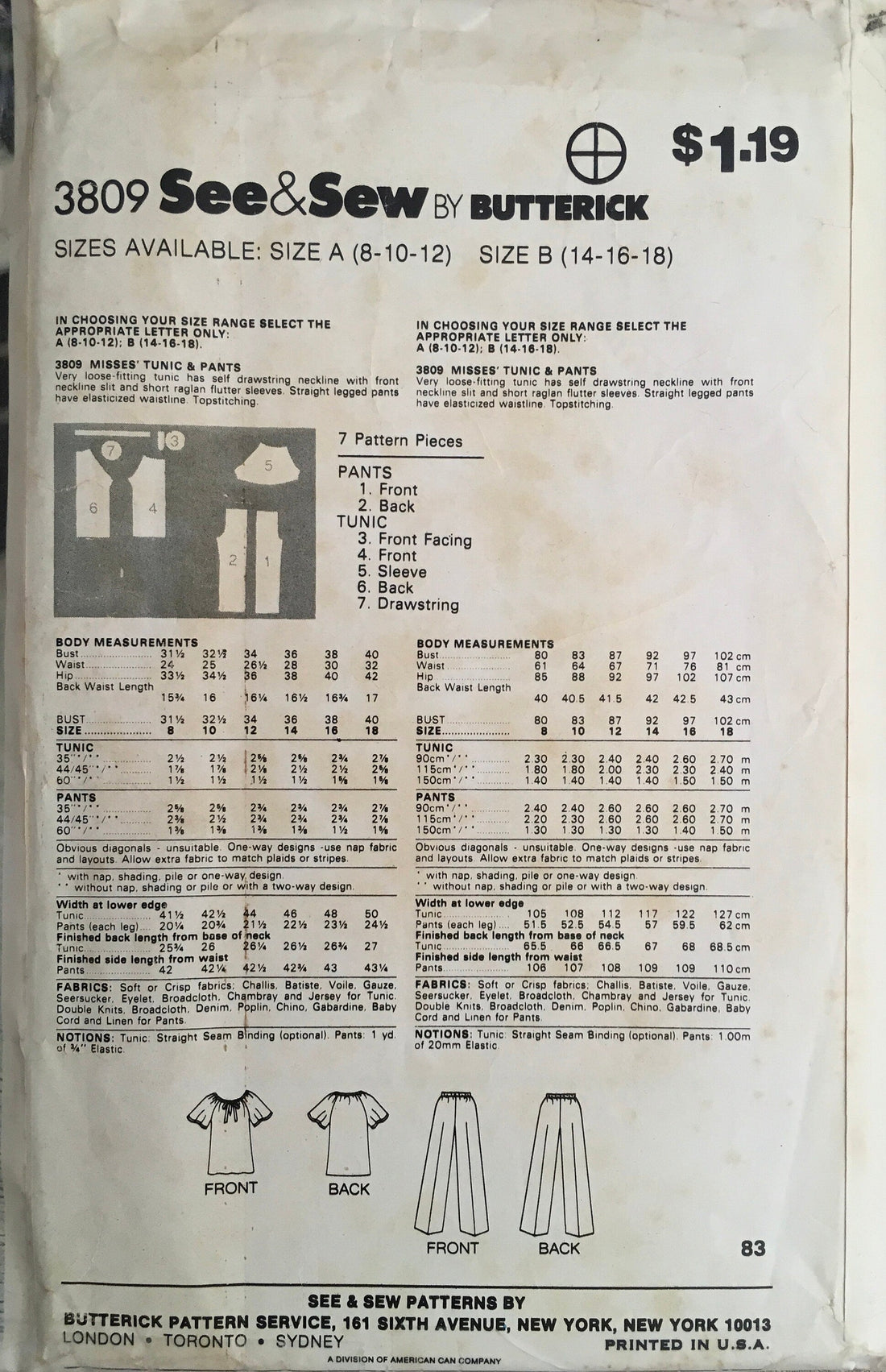 See &amp; Sew 3809 Sewing Pattern (Vintage) CUT