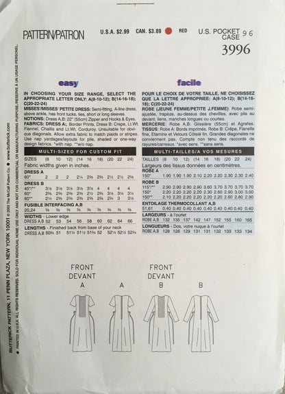 See &amp; Sew 3996 Sewing Pattern (Vintage) UNCUT/CUT