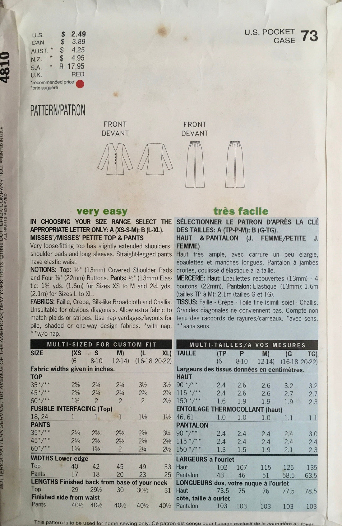 See &amp; Sew 4810 Sewing Pattern (Vintage) CUT