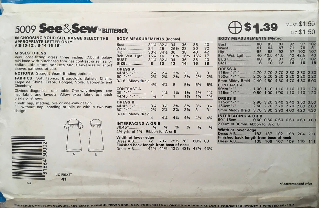 See &amp; Sew 5009 Sewing Pattern (Vintage) UNCUT