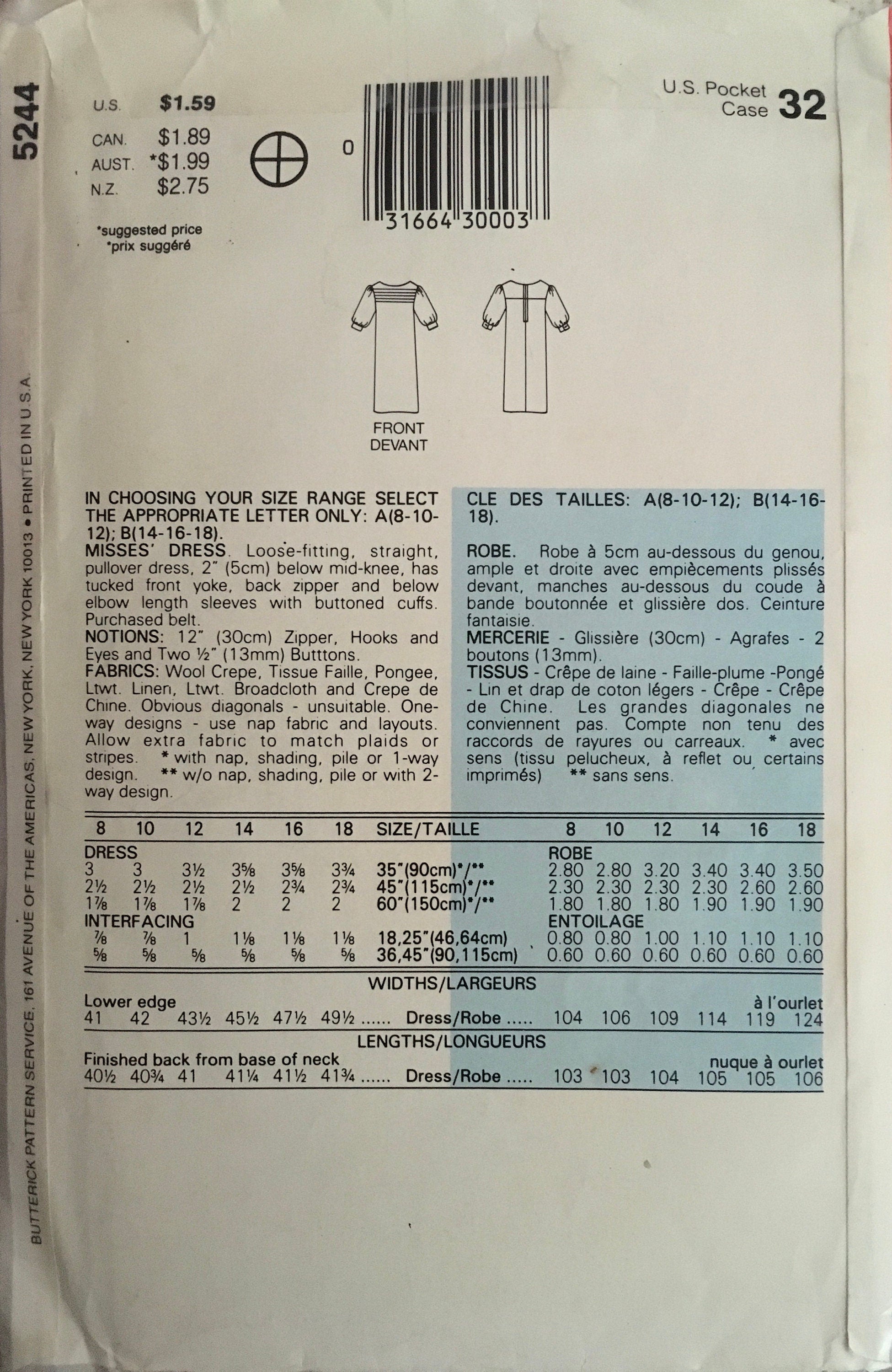 See &amp; Sew 5244 Sewing Pattern (Vintage) CUT