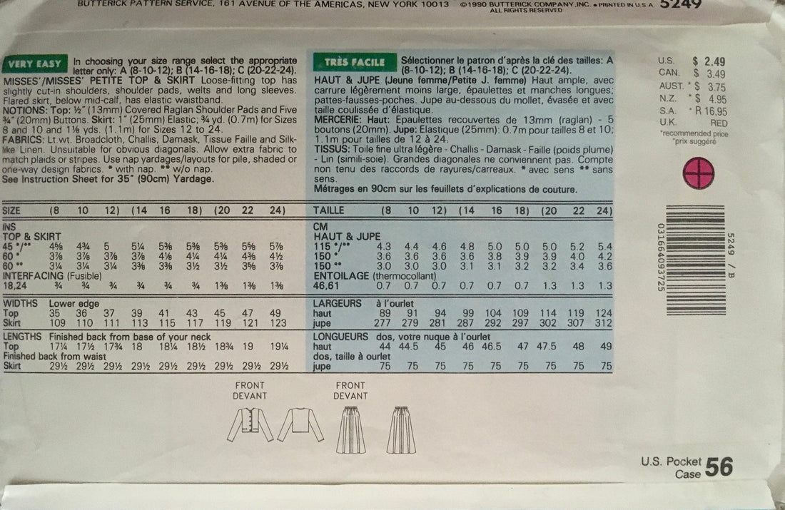 See &amp; Sew 5249 Sewing Pattern (Vintage) UNCUT/CUT