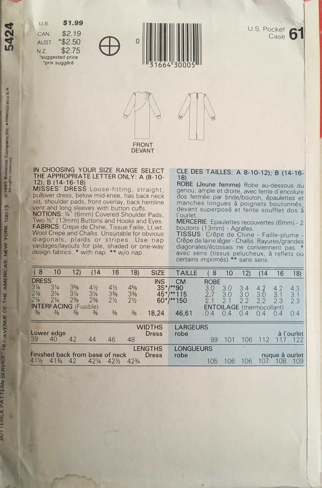 See &amp; Sew 5424 Sewing Pattern (Vintage) CUT