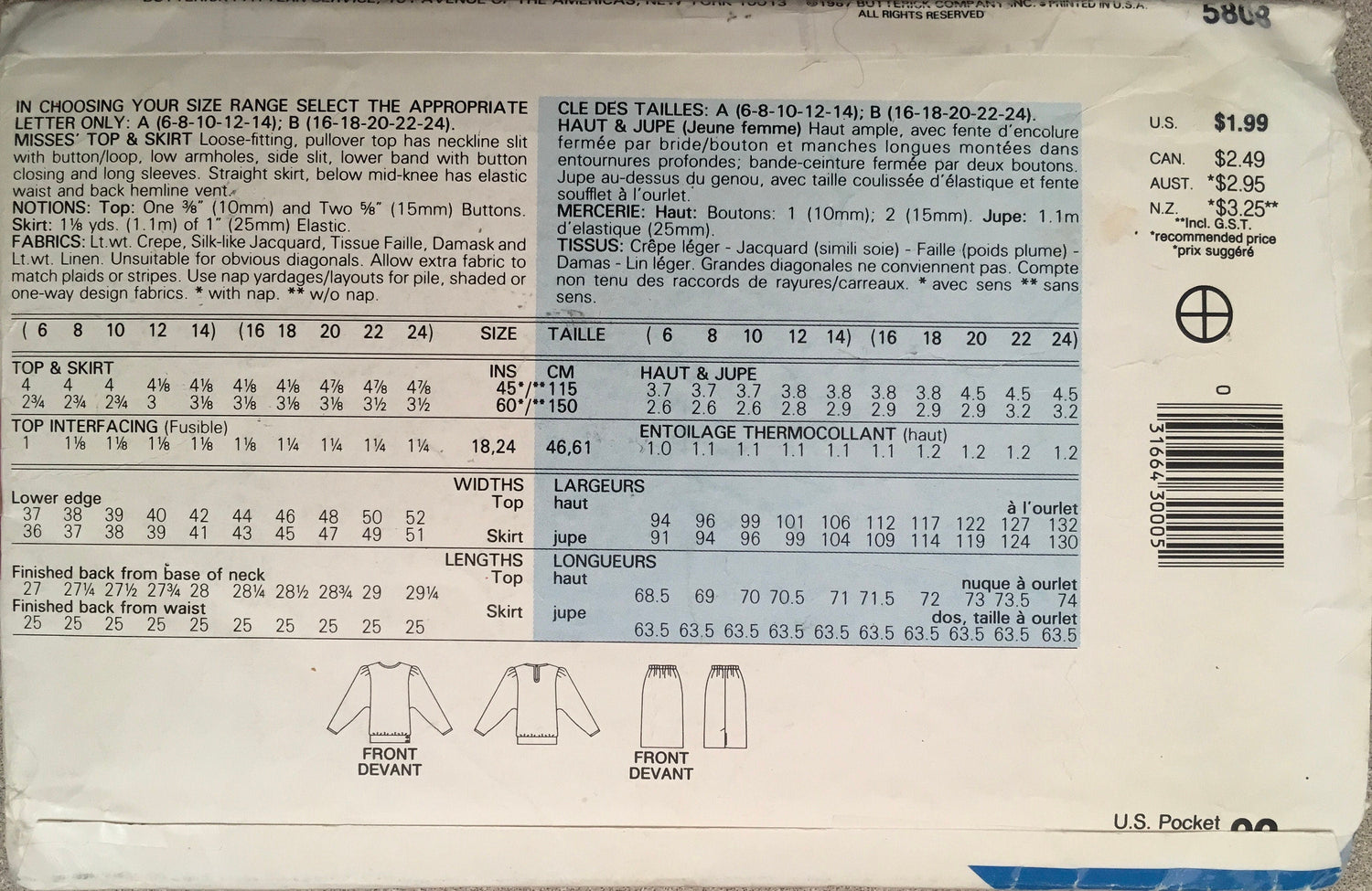See &amp; Sew 5808 Sewing Pattern (Vintage) CUT