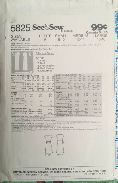 See &amp; Sew 5825 Sewing Pattern (Vintage) CUT