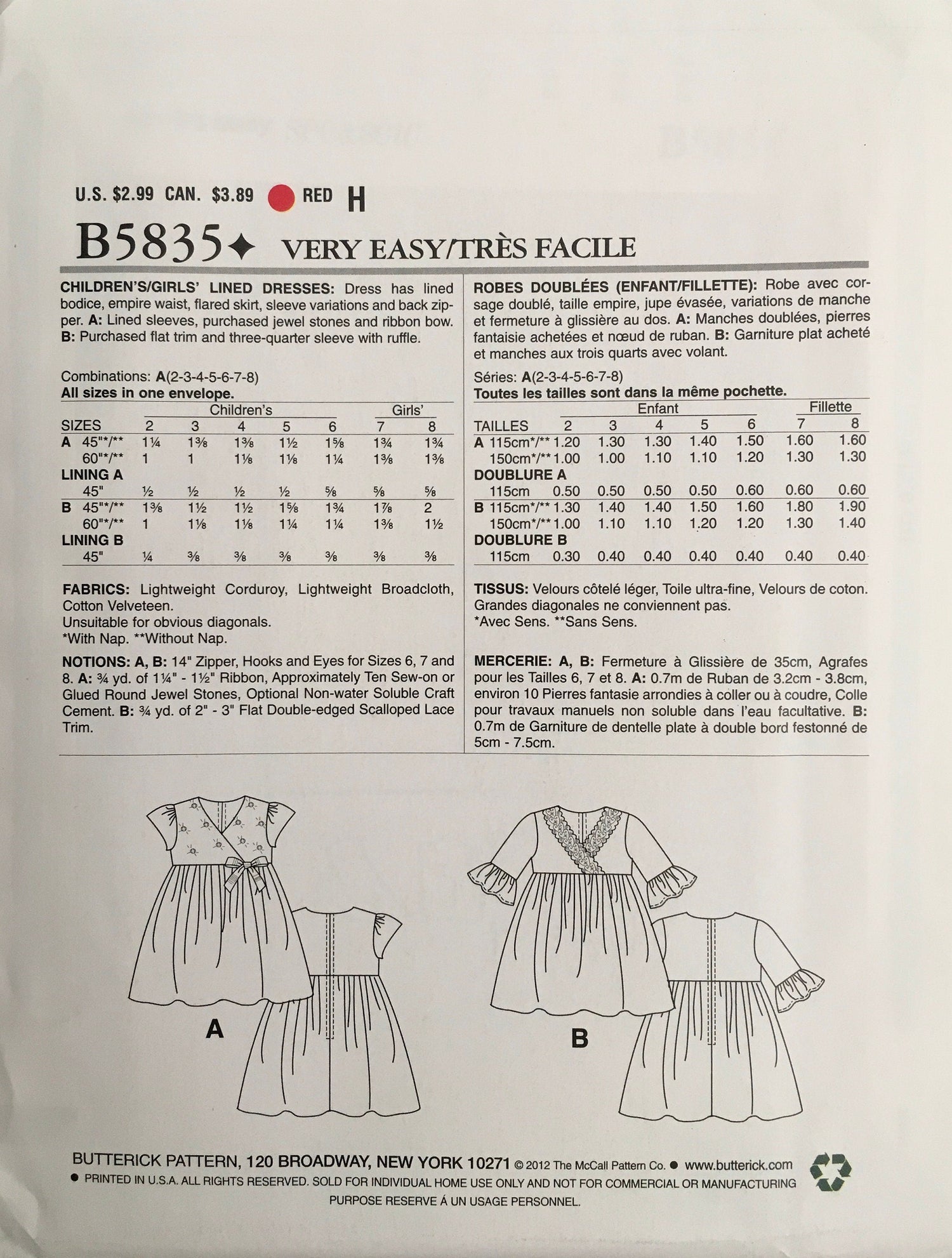See &amp; Sew 5835 Sewing Pattern (Vintage) UNCUT