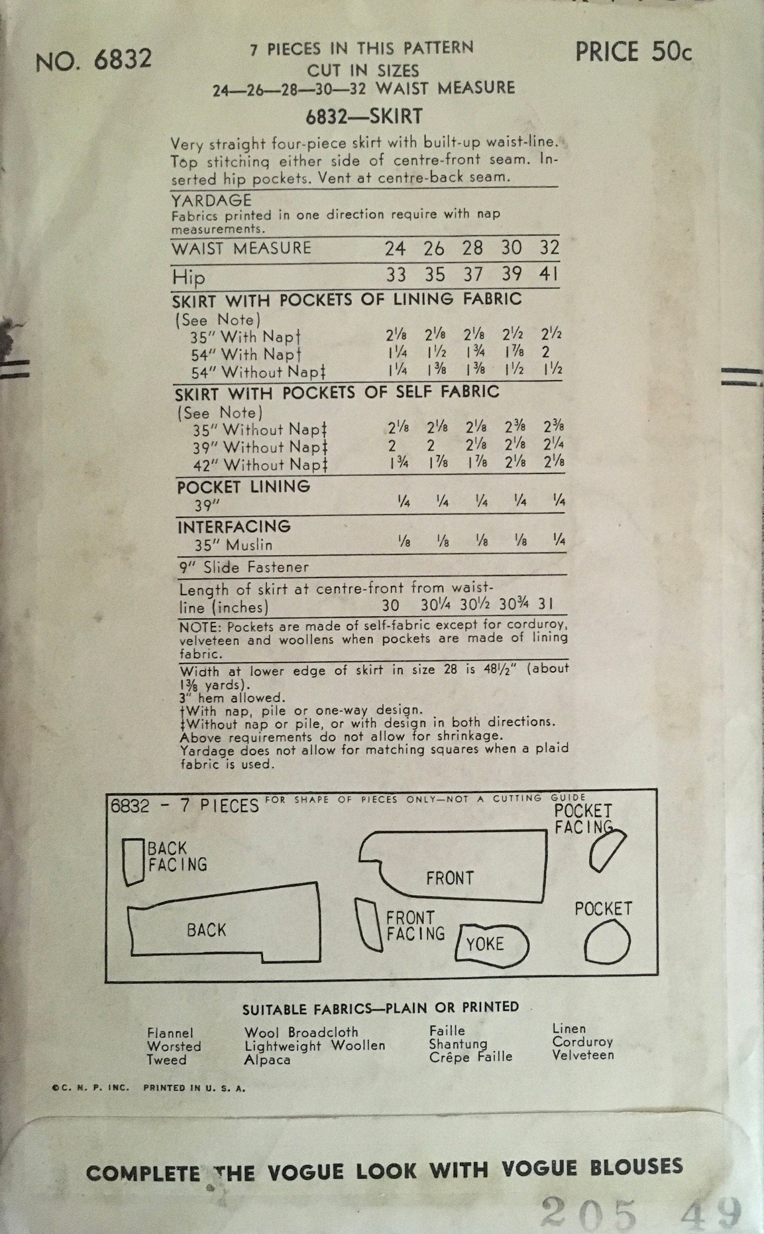 Vogue 6832 Sewing Pattern (Vintage) UNCUT