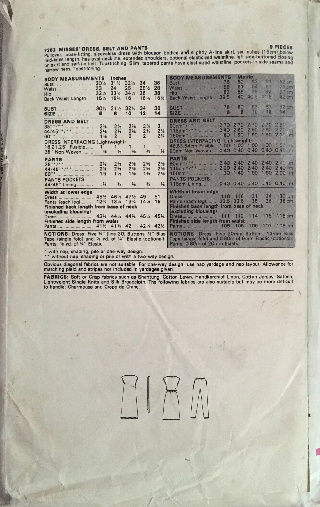 Vogue 7353 Sewing Pattern (Vintage) CUT