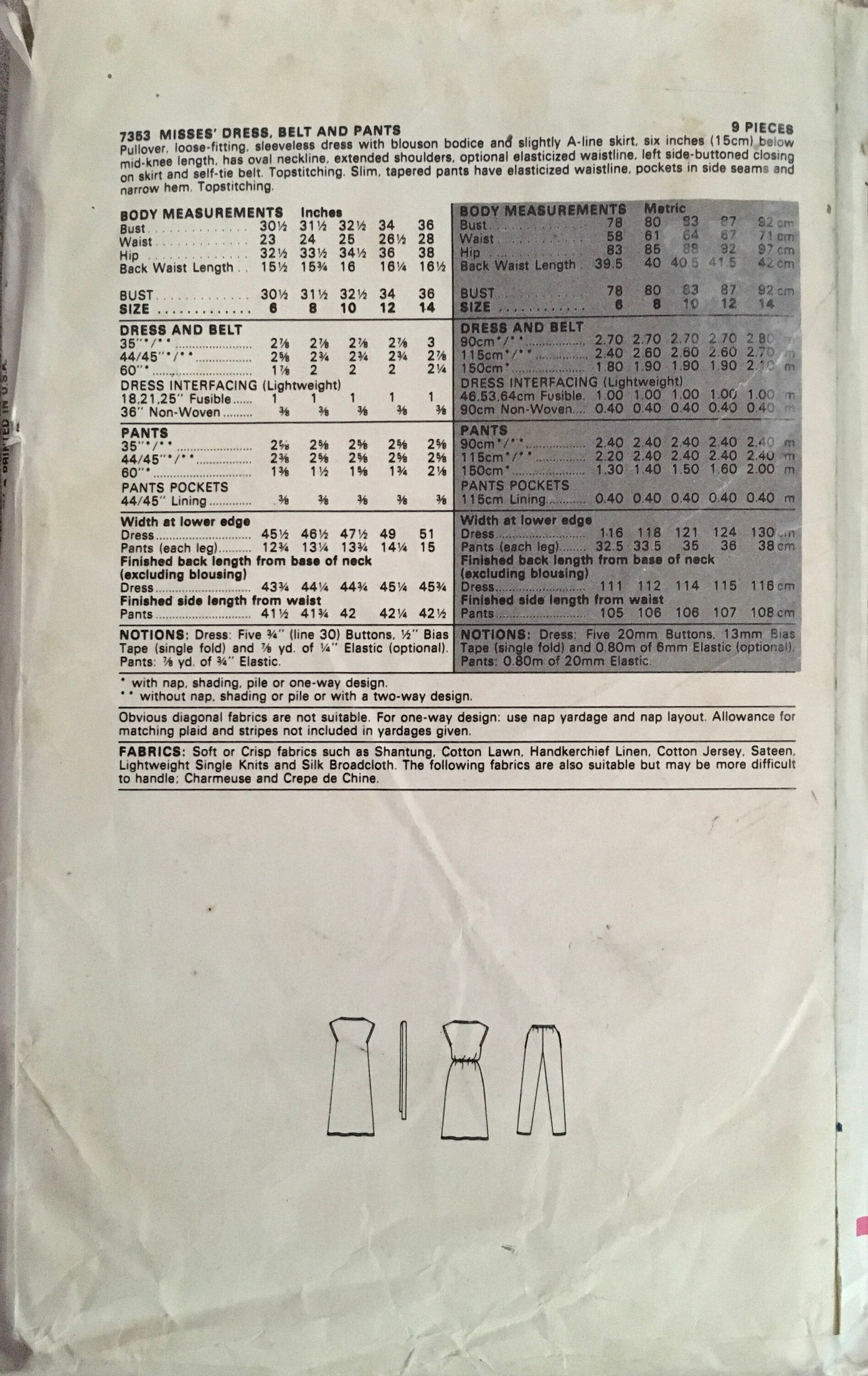 Vogue 7353 Sewing Pattern (Vintage) CUT