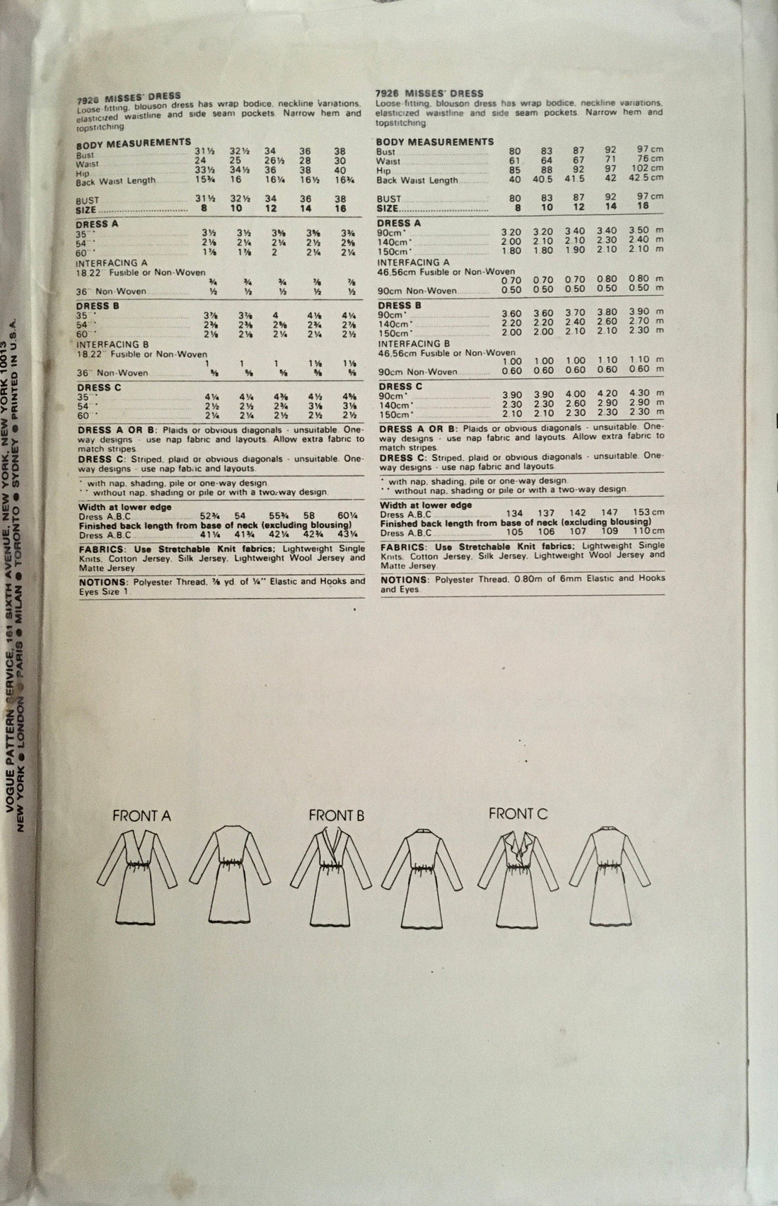 Vogue 7926 Sewing Pattern (Vintage) CUT