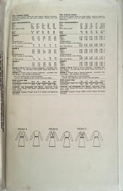 Vogue 7926 Sewing Pattern (Vintage) CUT