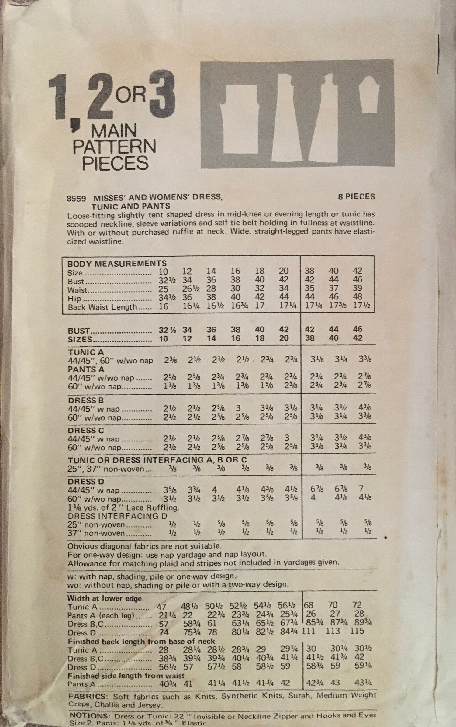 Vogue 8559 Sewing Pattern (Vintage) CUT