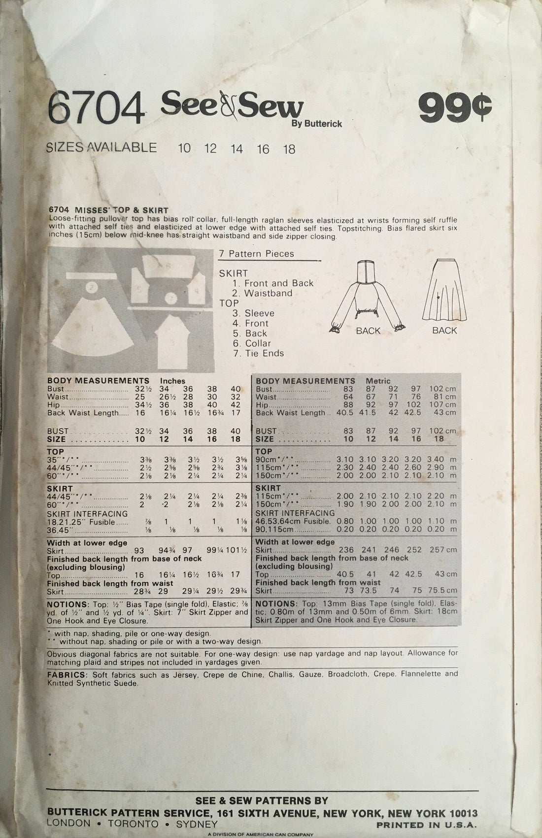 See &amp; Sew 6704 Sewing Pattern (Vintage) UNCUT