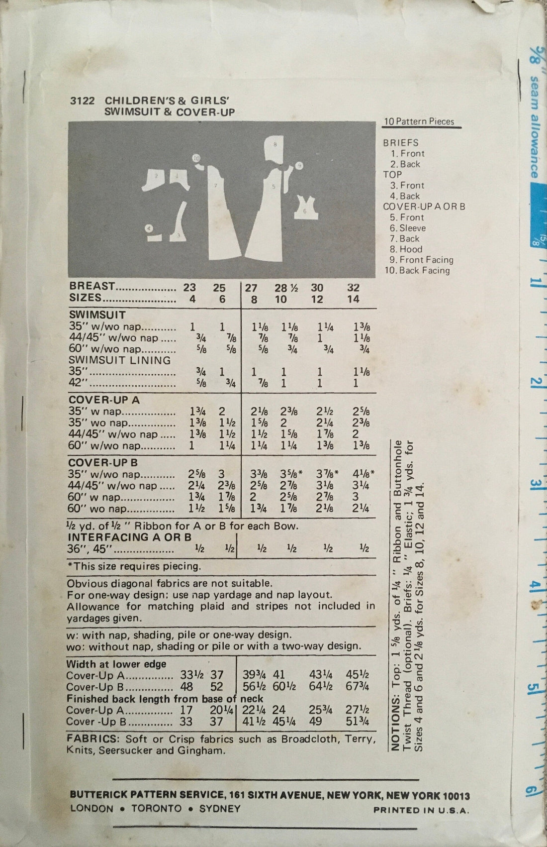 Butterick 3122 Sewing Pattern (Vintage) CUT