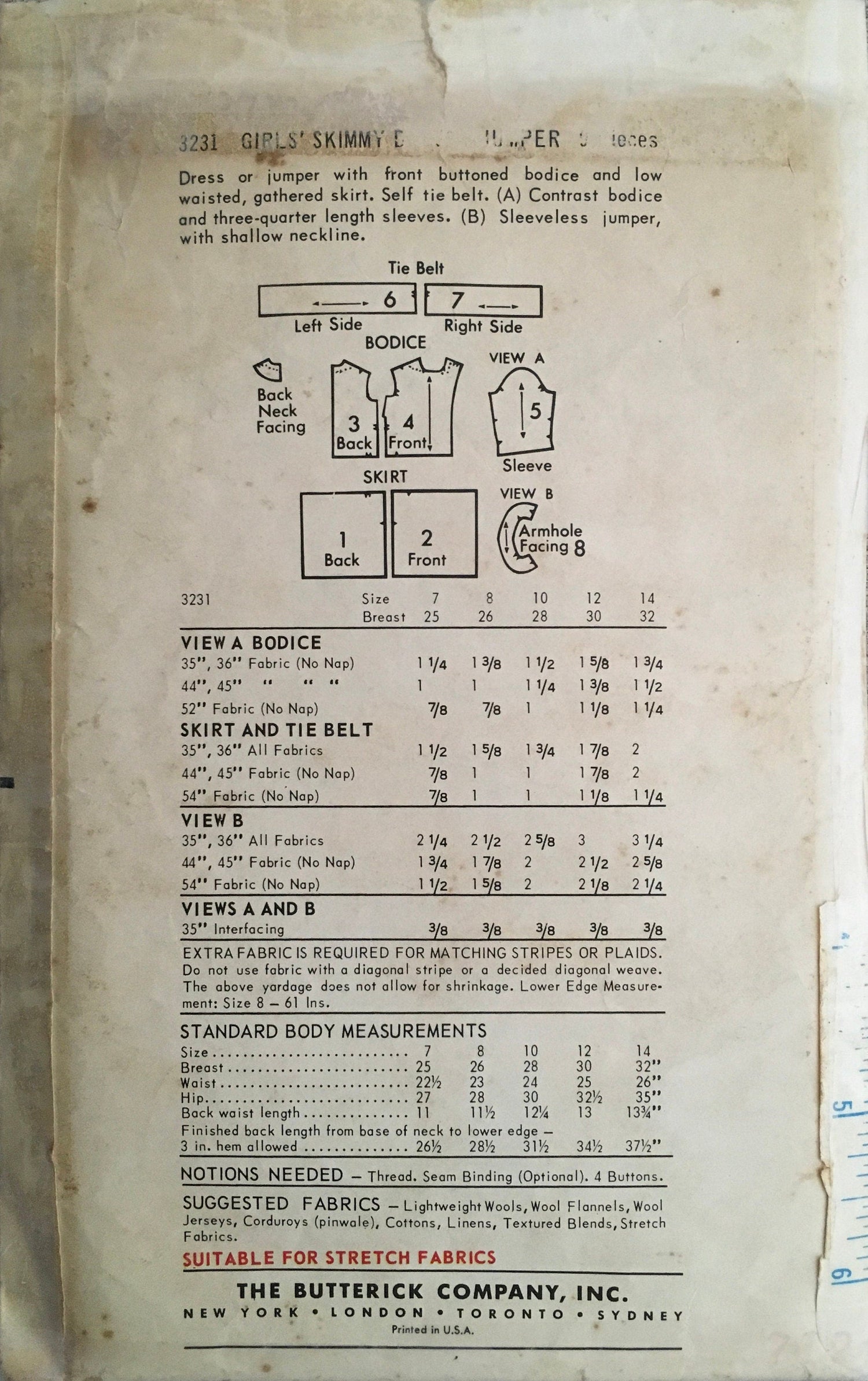 Butterick 3231 ewing Pattern (Vintage) CUT