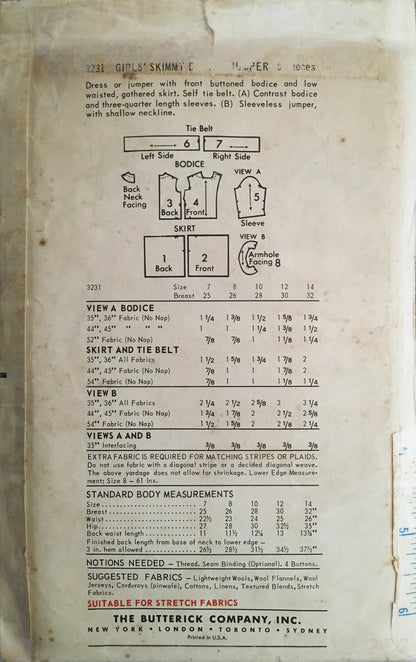 Butterick 3231 ewing Pattern (Vintage) CUT