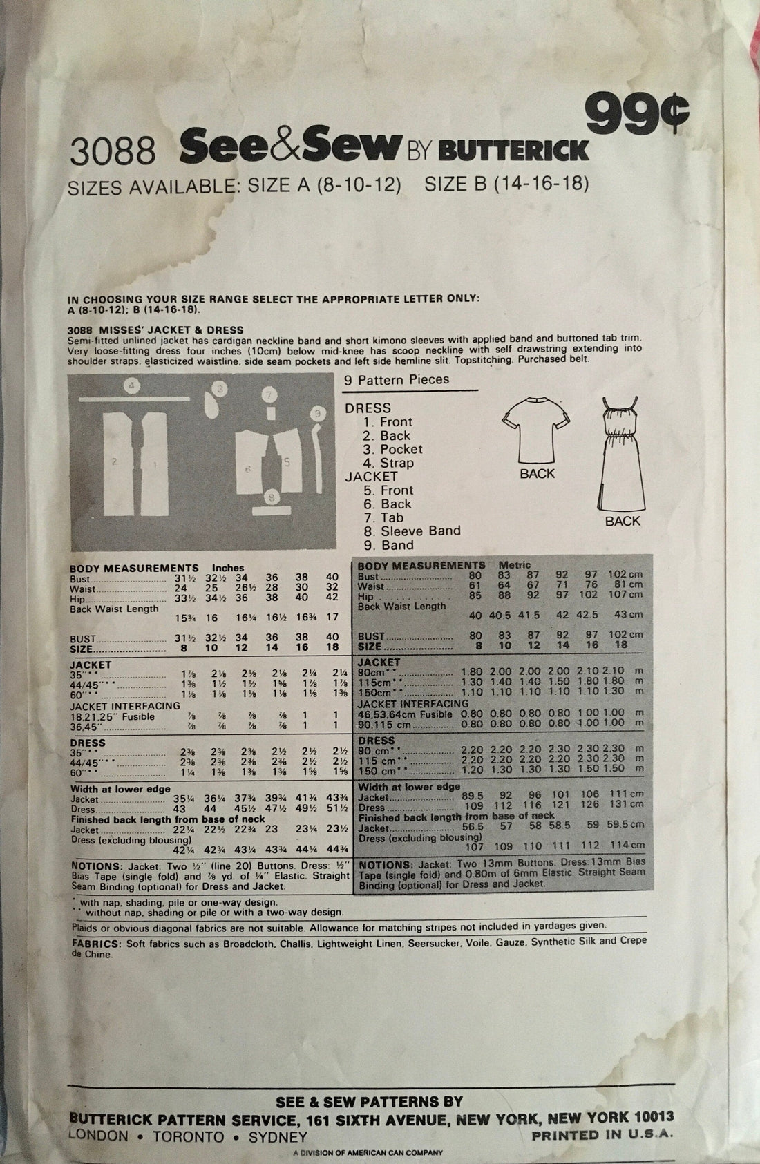 See &amp; Sew 3088 Sewing Pattern (Vintage) CUT