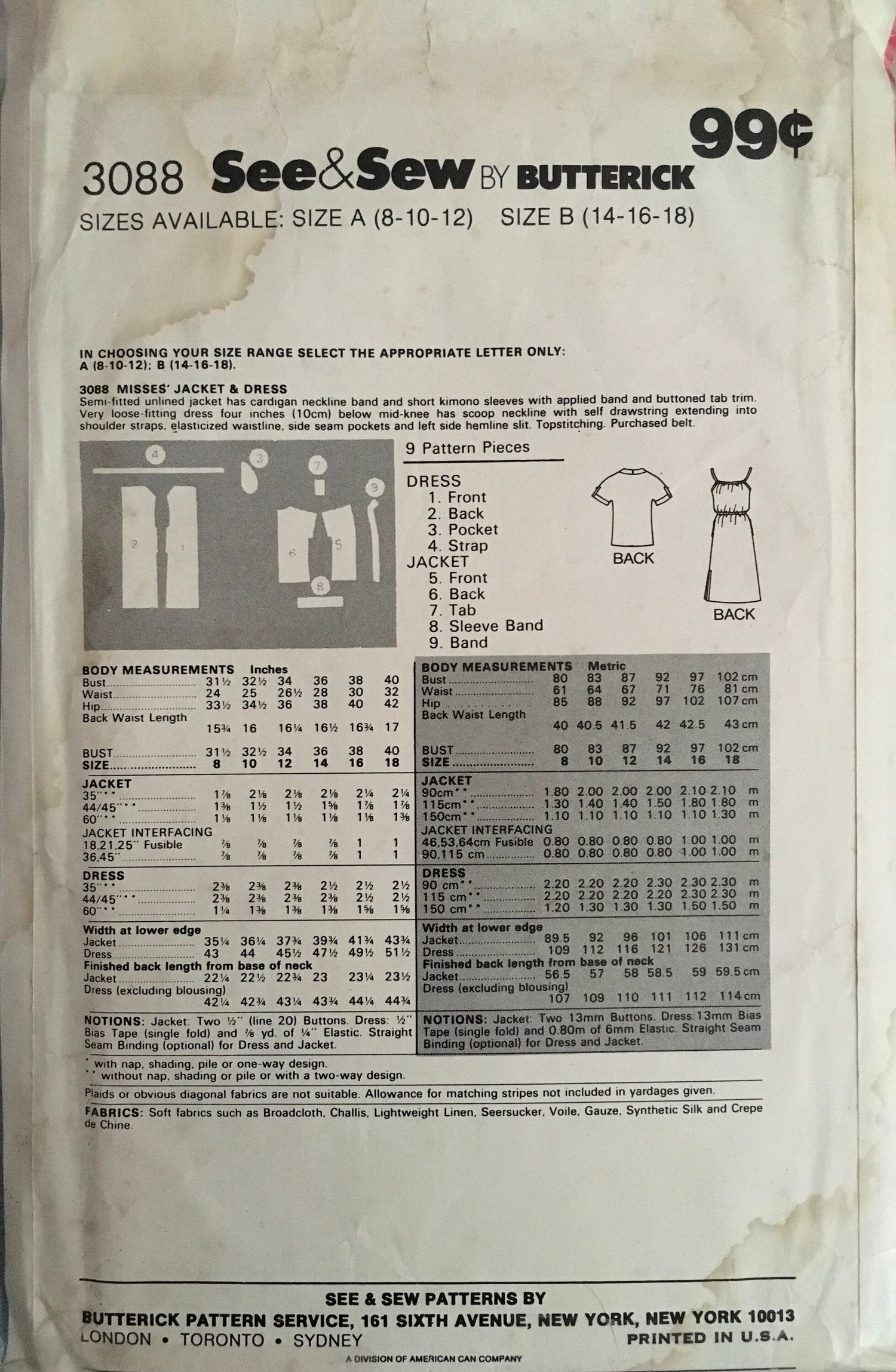 See &amp; Sew 3088 Sewing Pattern (Vintage) CUT