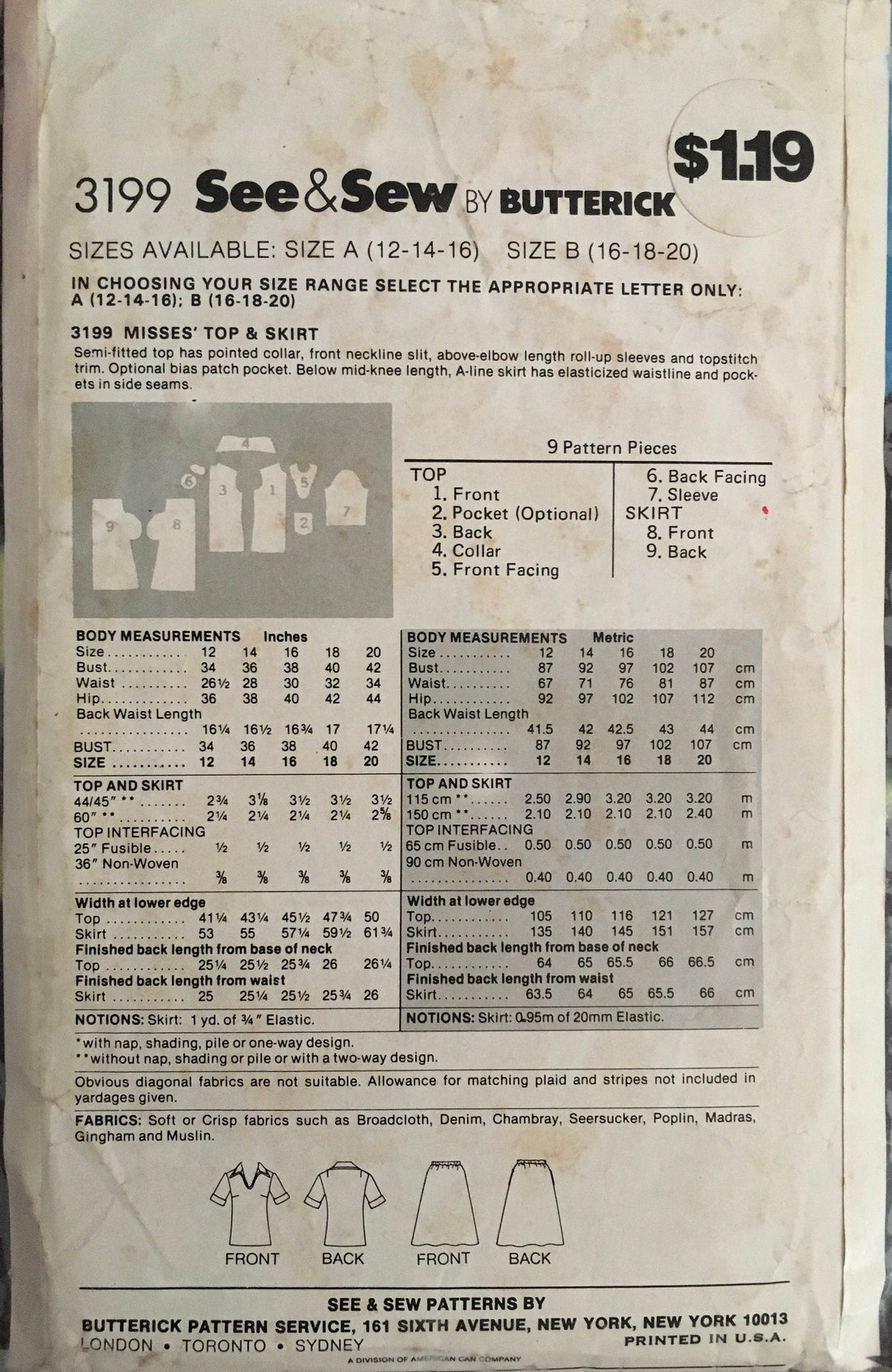 See &amp; Sew 3199 Sewing Pattern (Vintage) CUT