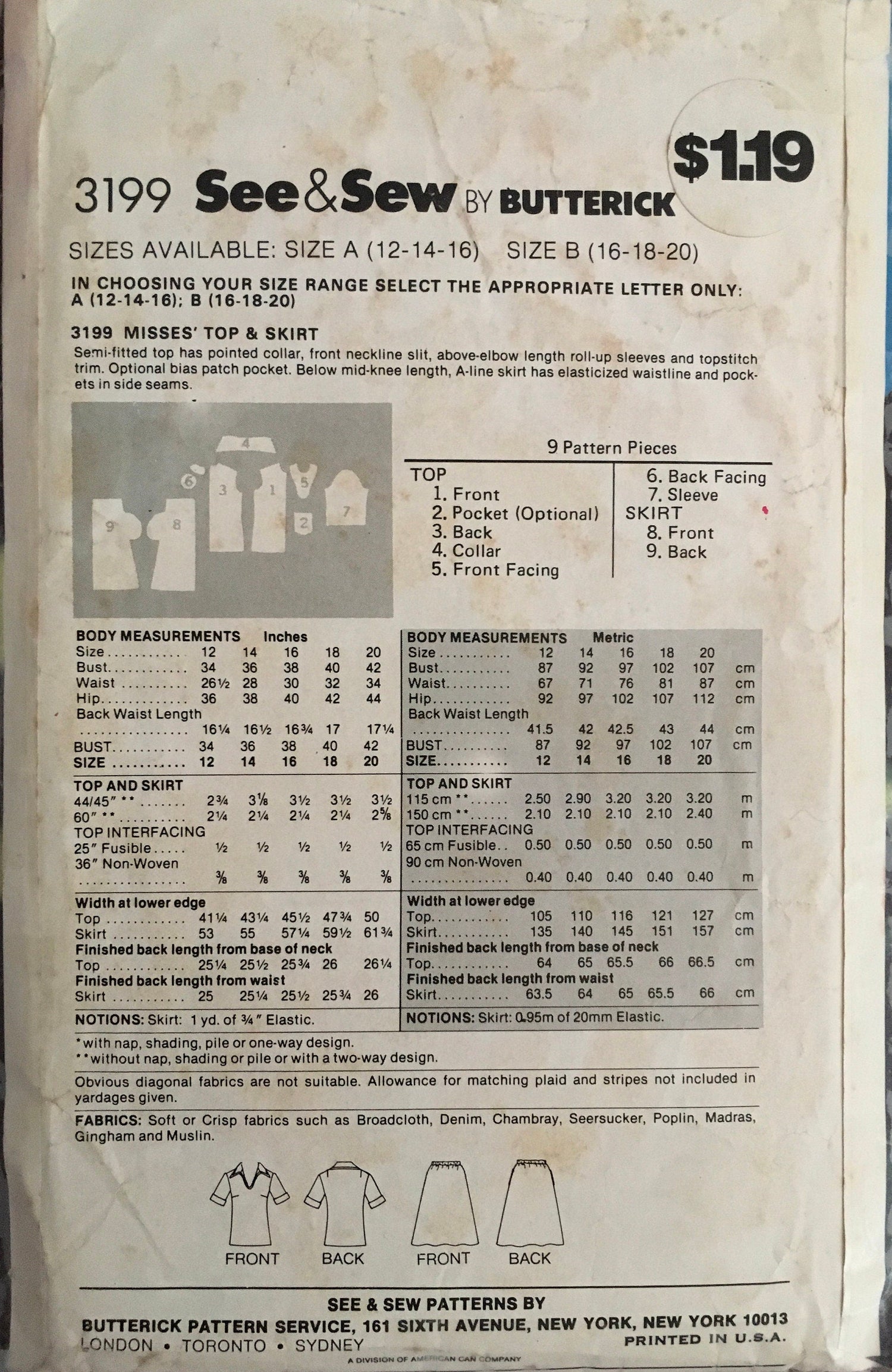 See &amp; Sew 3199 Sewing Pattern (Vintage) CUT