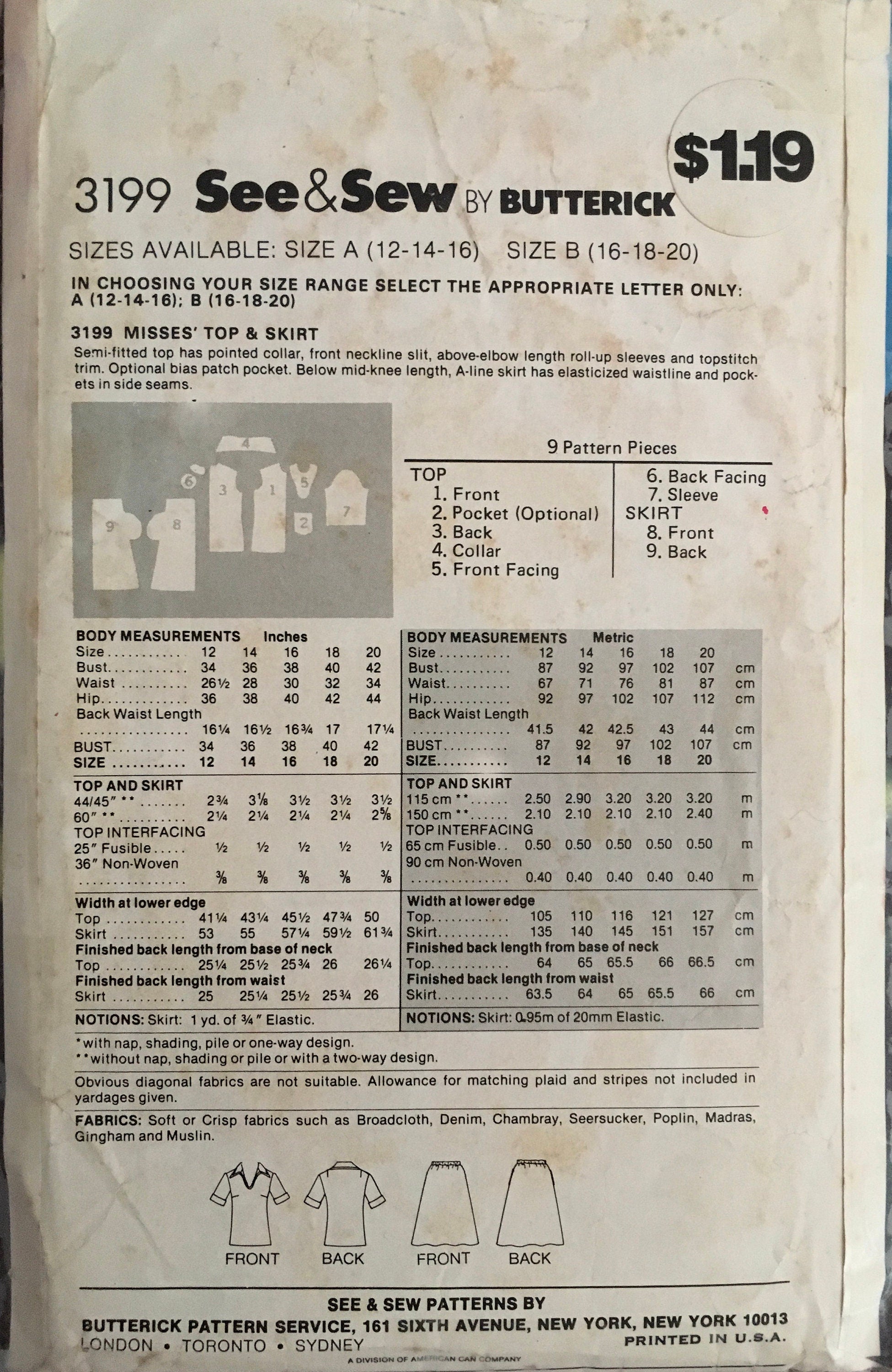 See &amp; Sew 3199 Sewing Pattern (Vintage) CUT