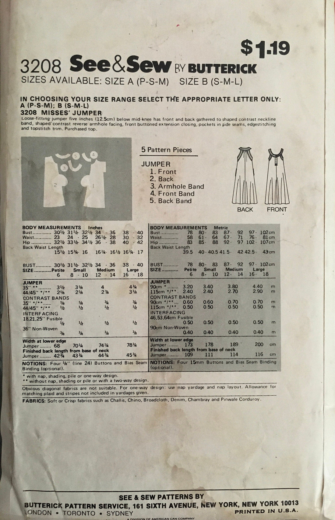 See &amp; Sew 3208 Sewing Pattern (Vintage) CUT