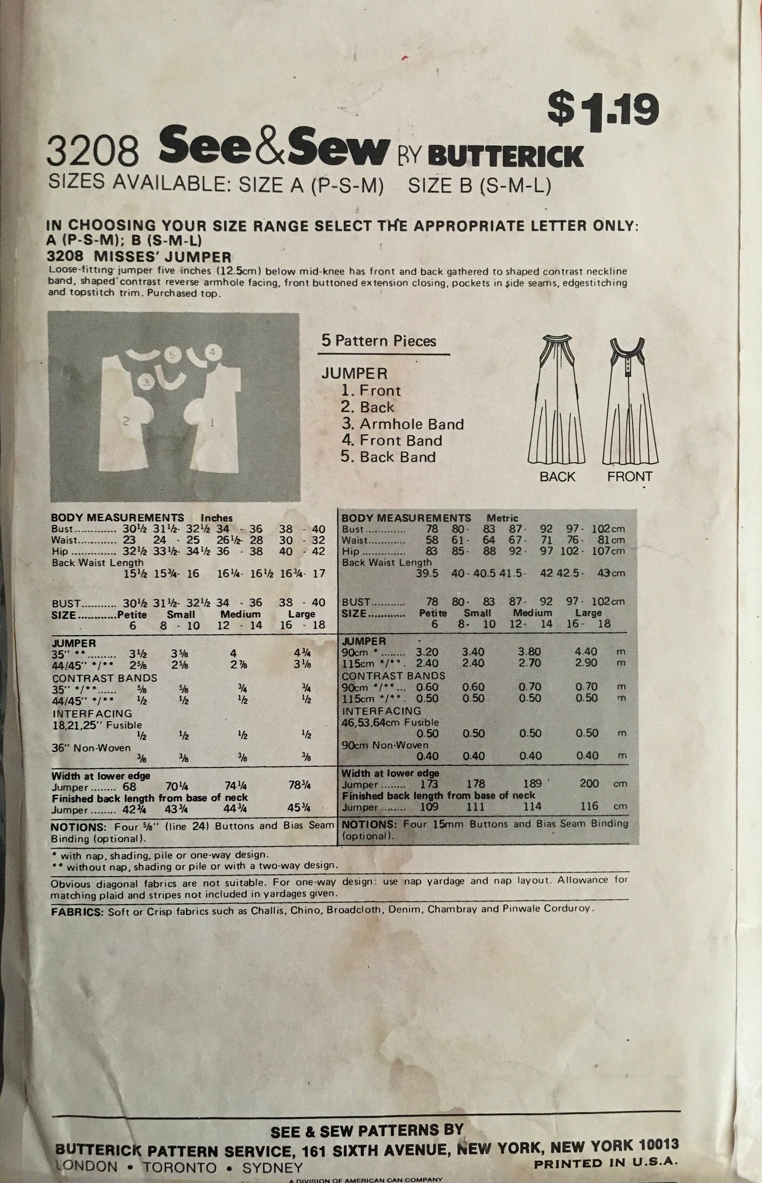 See &amp; Sew 3208 Sewing Pattern (Vintage) CUT