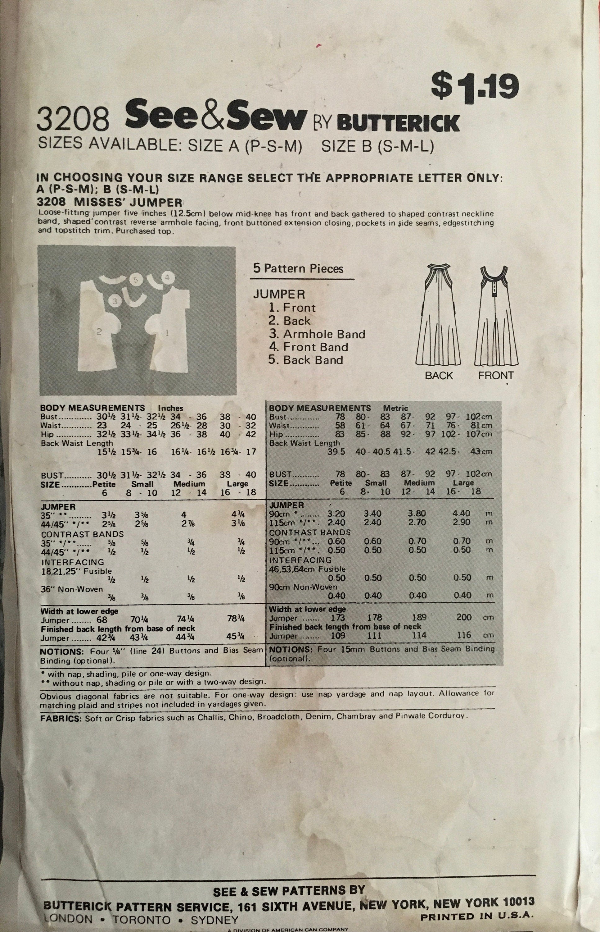 See &amp; Sew 3208 Sewing Pattern (Vintage) CUT