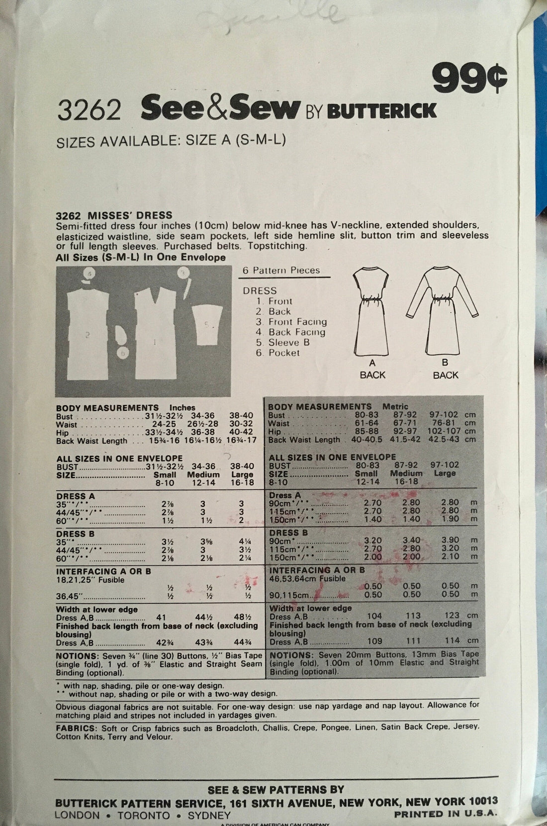 See &amp; Sew 3262 Sewing Pattern (Vintage) CUT