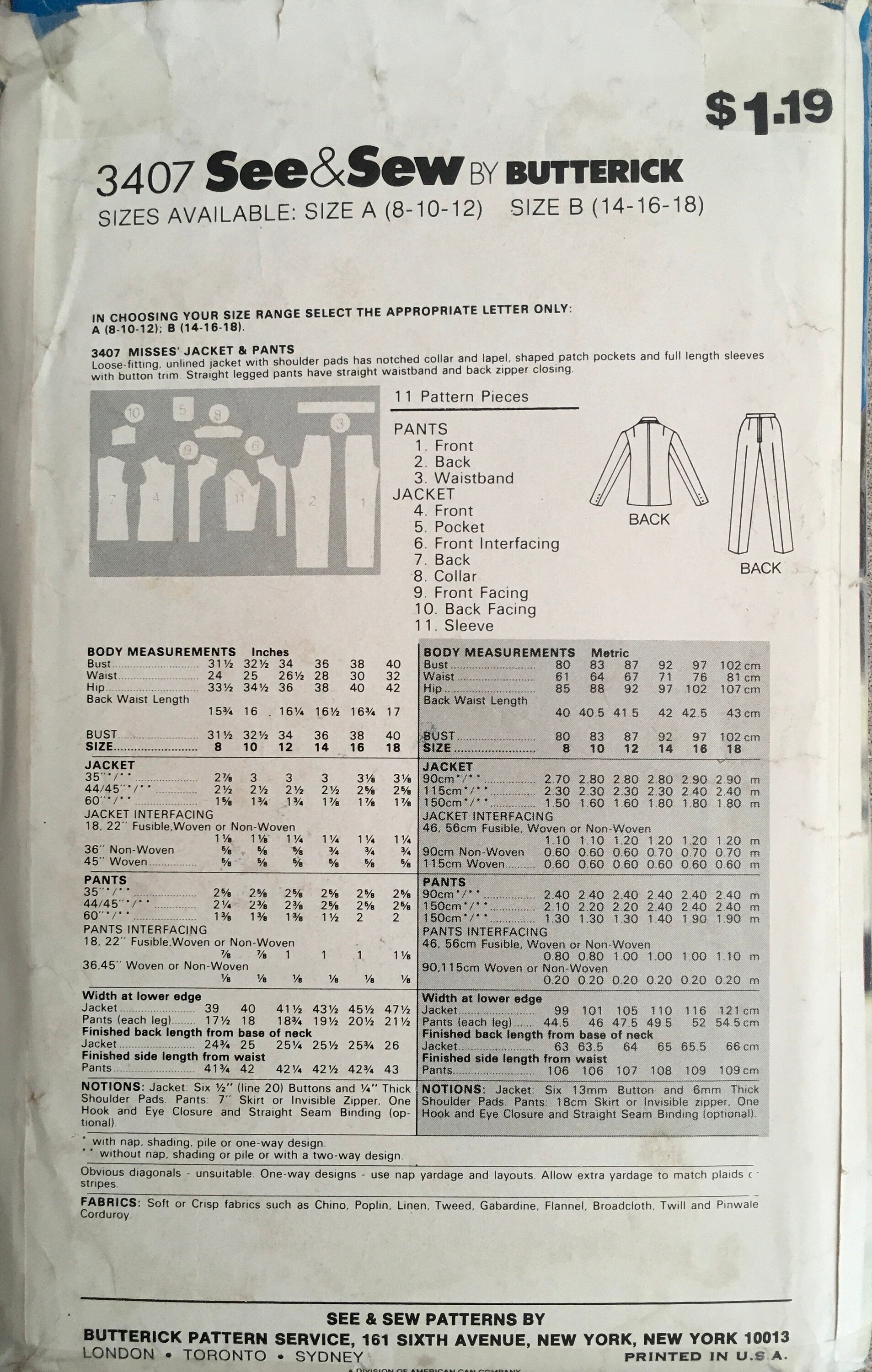 See &amp; Sew 3407 Sewing Pattern (Vintage) CUT