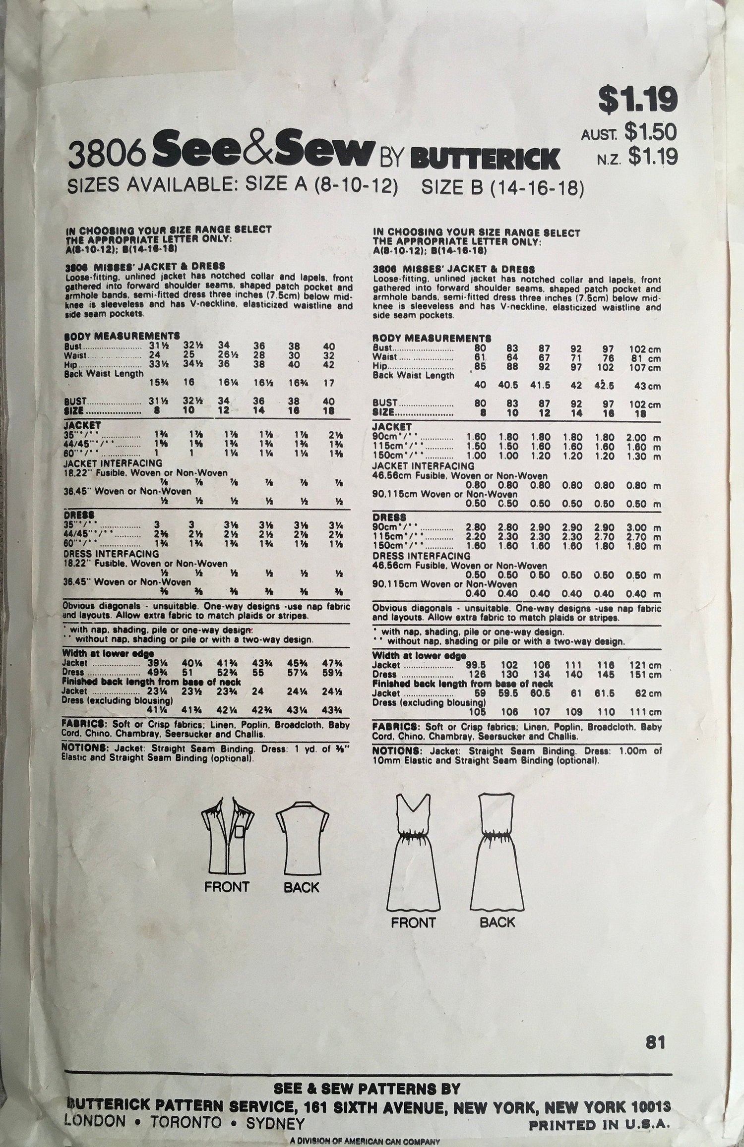 See &amp; Sew 3806 Sewing Pattern (Vintage) CUT