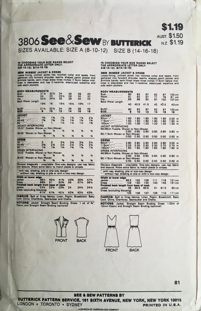 See &amp; Sew 3806 Sewing Pattern (Vintage) CUT