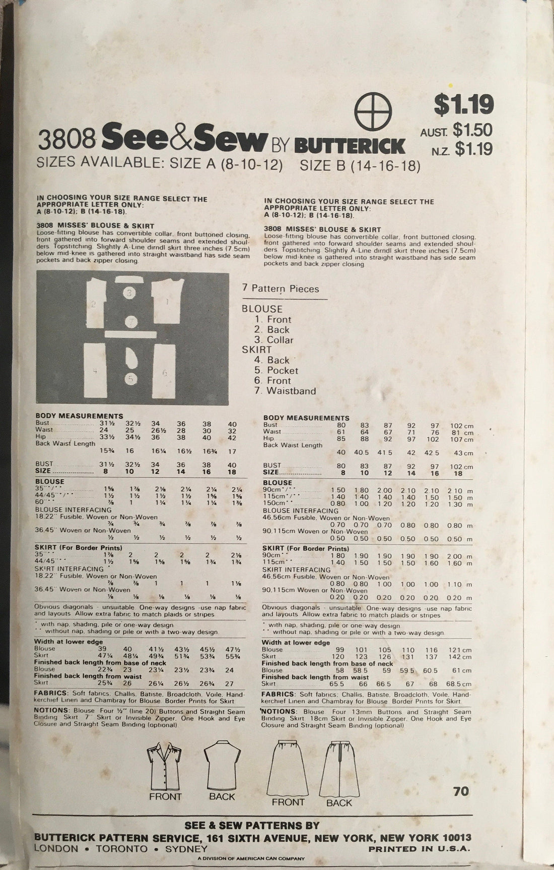 See &amp; Sew 3808 Sewing Pattern (Vintage) CUT