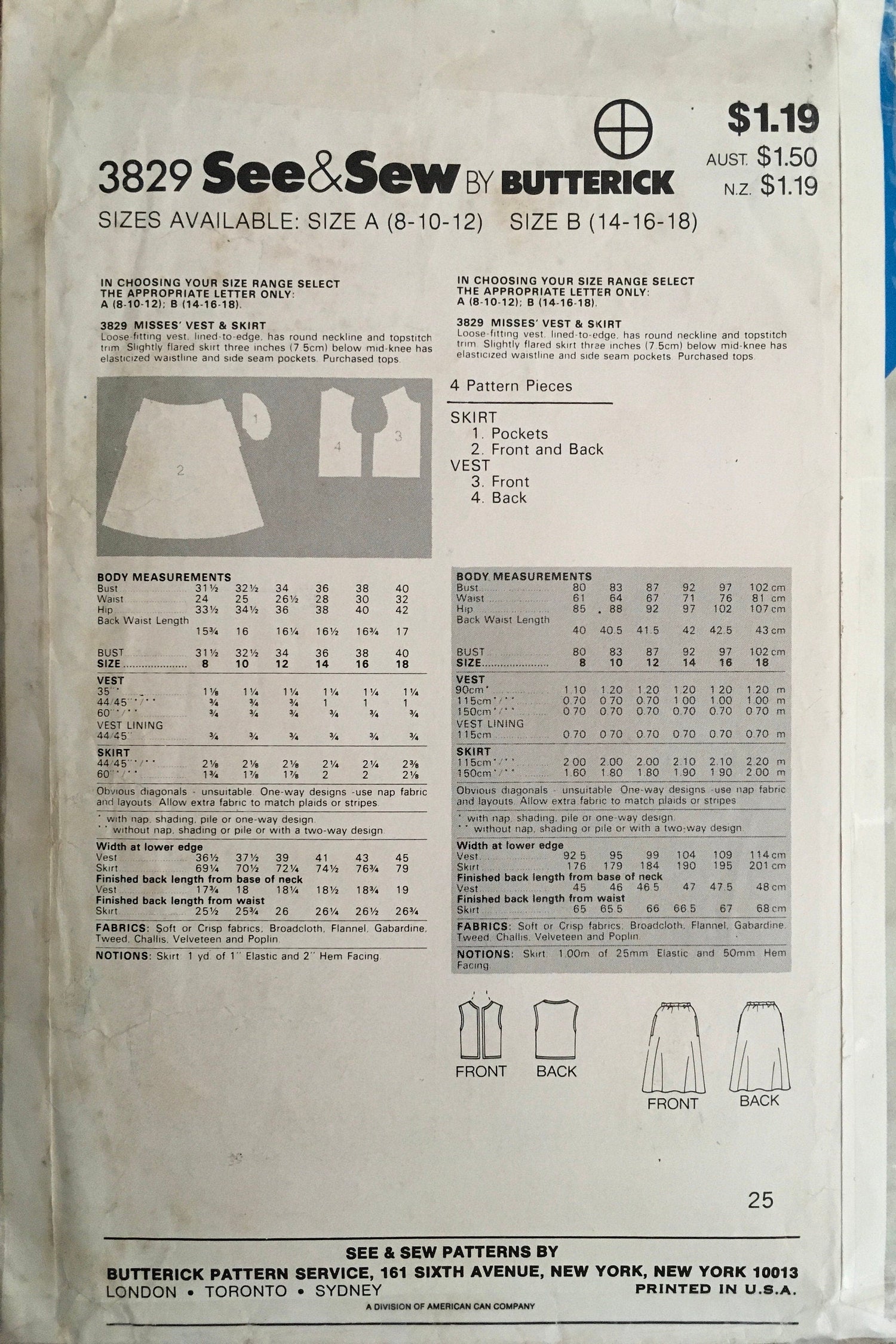 See &amp; Sew 3829 Sewing Pattern (Vintage) CUT