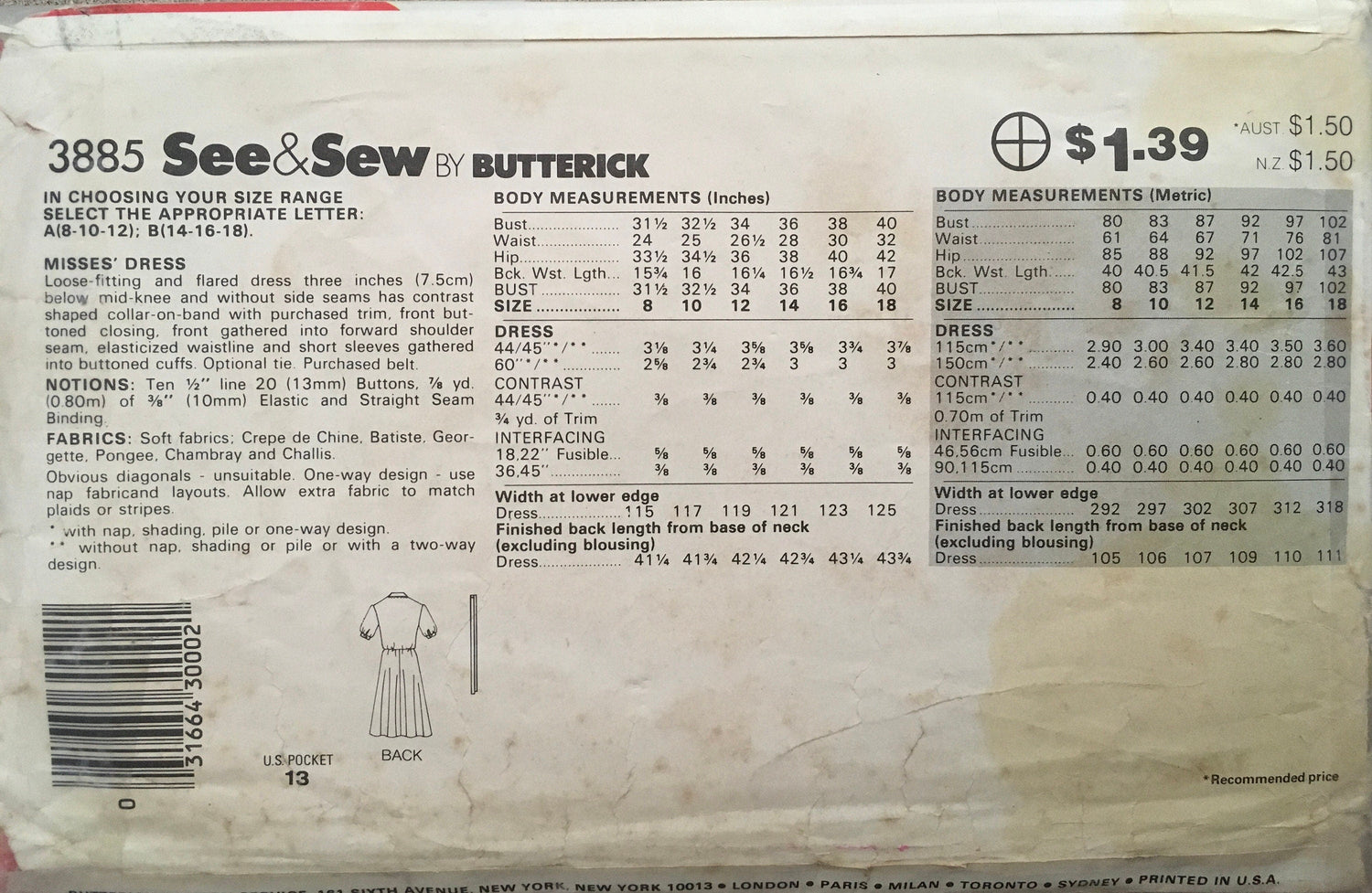 See &amp; Sew 3885 Sewing Pattern (Vintage) CUT