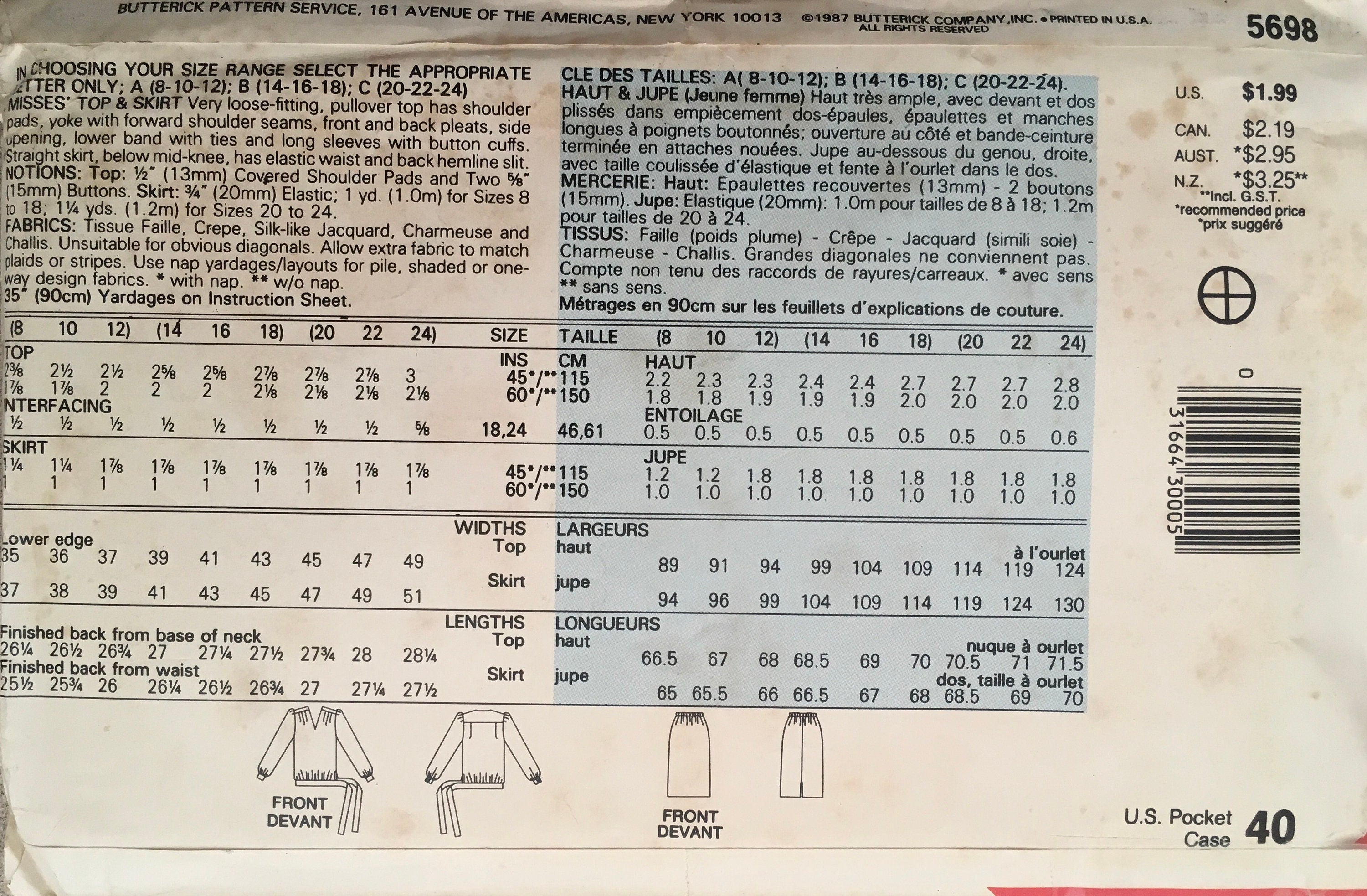 See &amp; Sew 5698 Sewing Pattern (Vintage) CUT