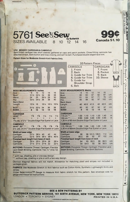 See &amp; Sew 5761 Sewing Pattern (Vintage) CUT