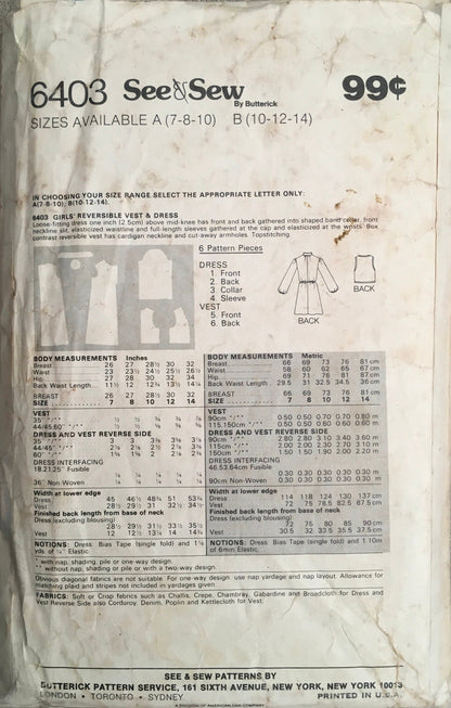 See &amp; Sew 6403 Sewing Pattern (Vintage) CUT