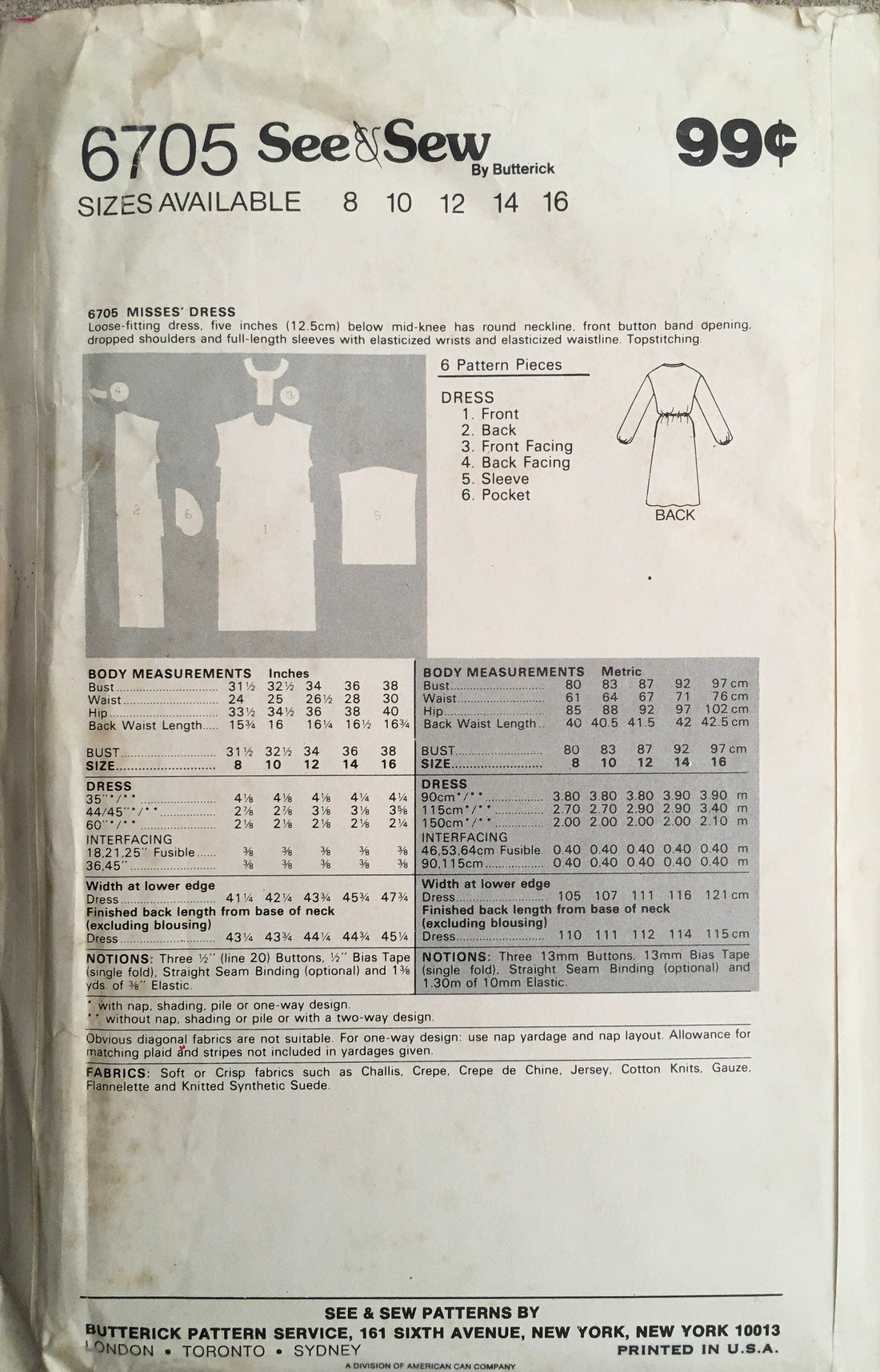 See &amp; Sew 6705 Sewing Pattern (Vintage) UNCUT