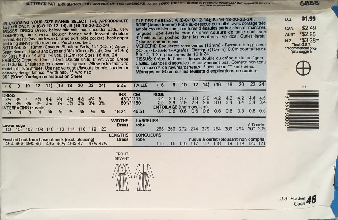 See &amp; Sew 6888 Sewing Pattern (Vintage) CUT