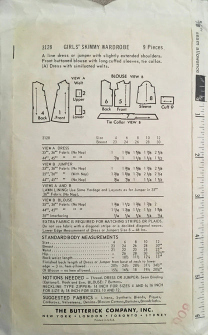 Butterick 3128 Sewing Pattern (Vintage) CUT
