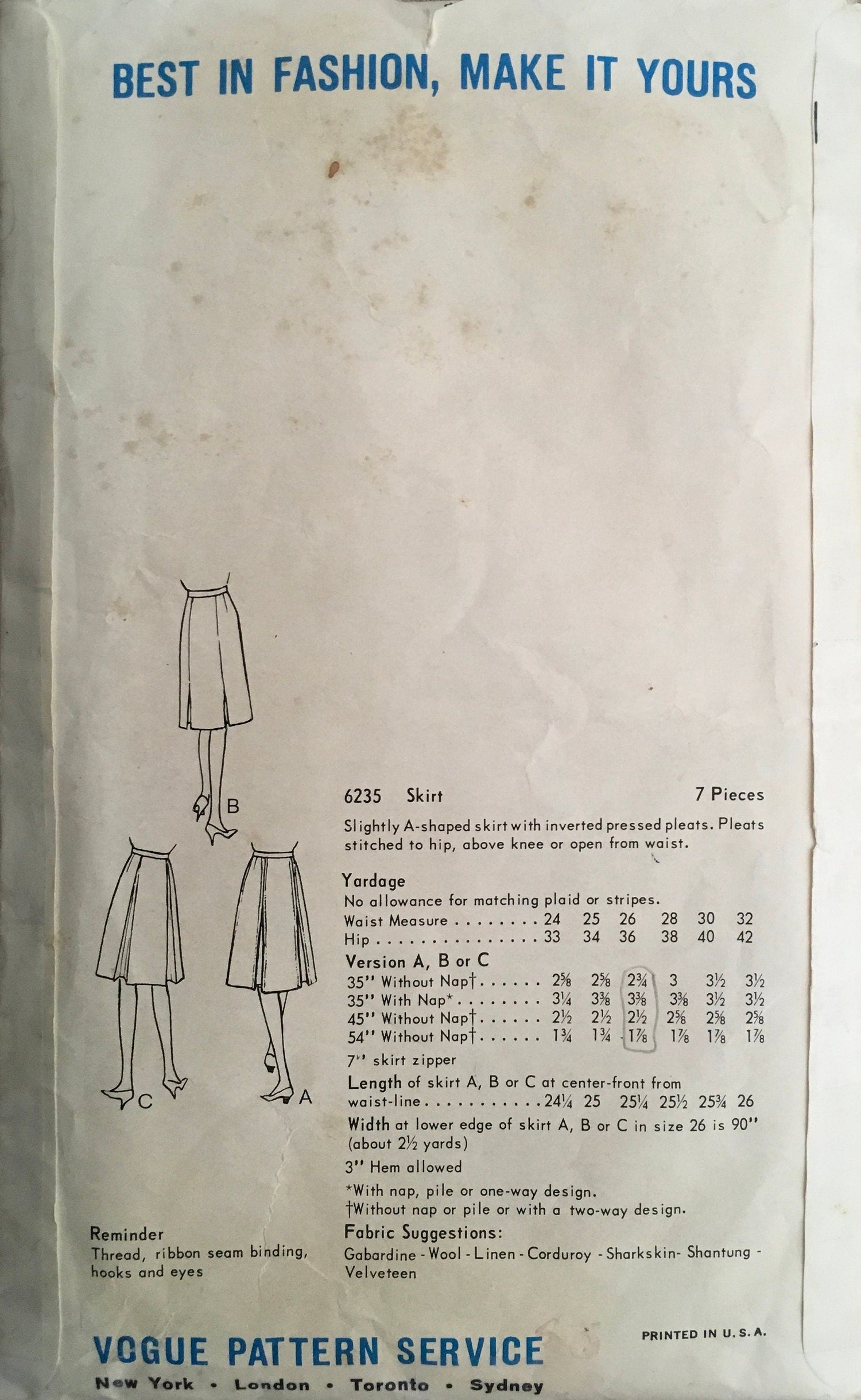 Vogue 6235 Sewing Pattern (Vintage) CUT