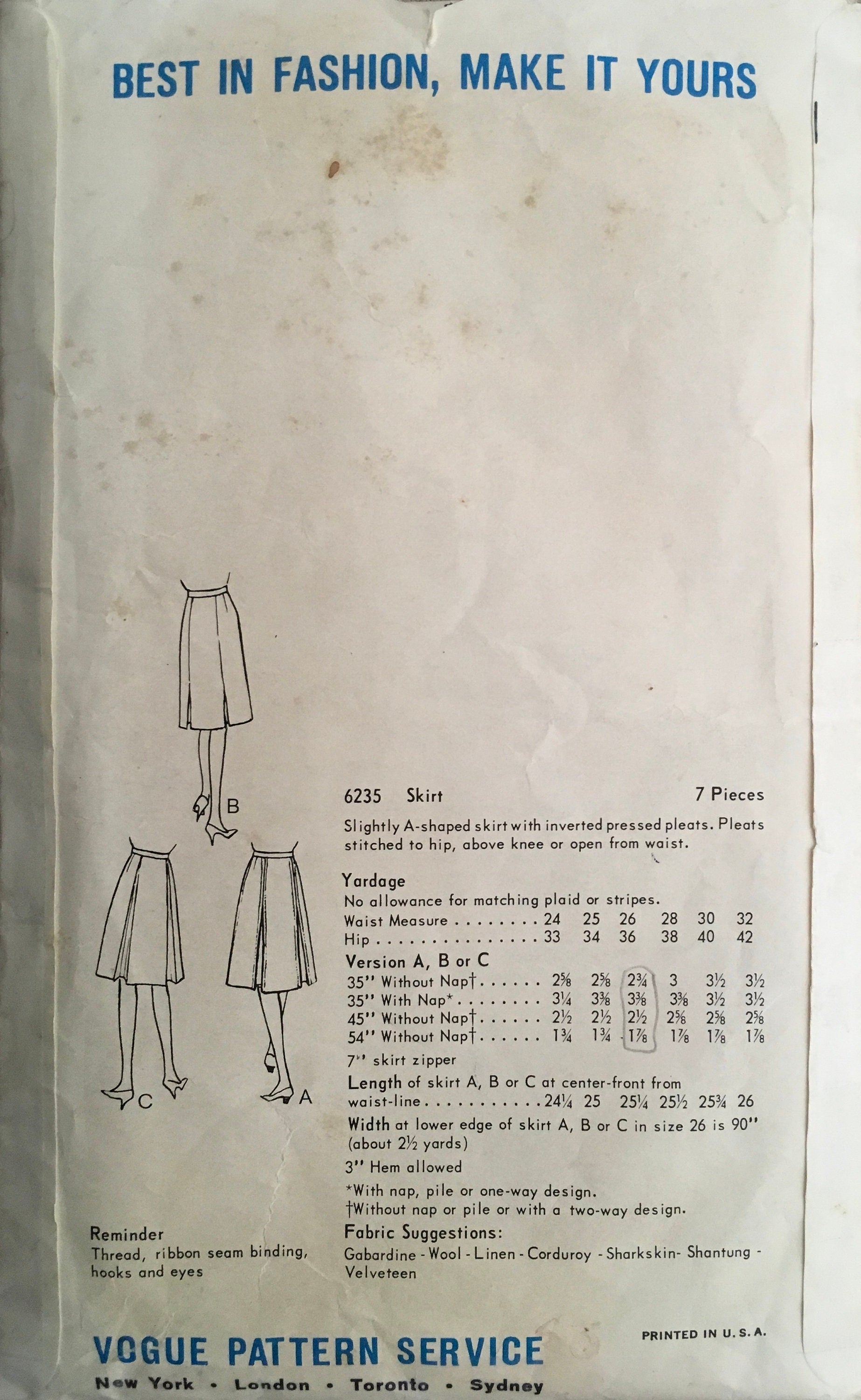 Vogue 6235 Sewing Pattern (Vintage) CUT