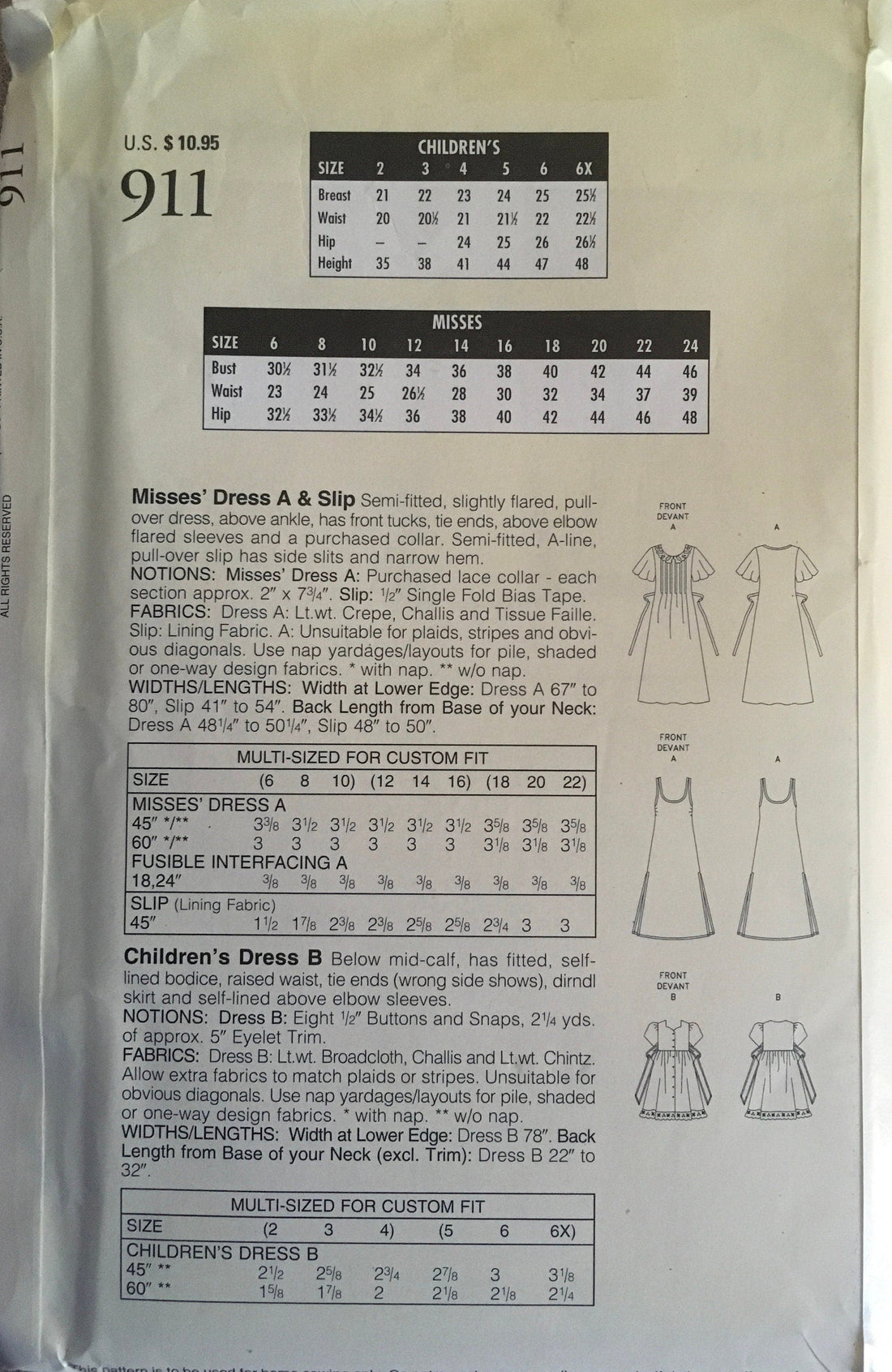 Butterick 911 Sewing Pattern (Vintage) UNCUT