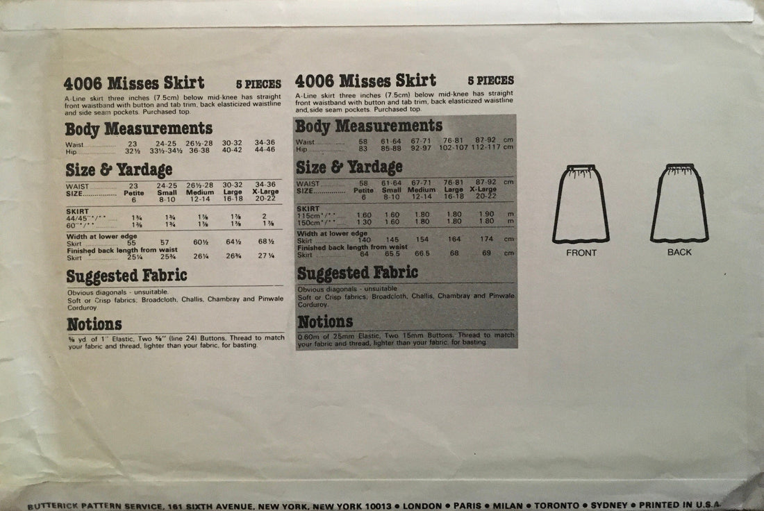 Butterick 4006 Sewing Pattern (Vintage) UNCUT