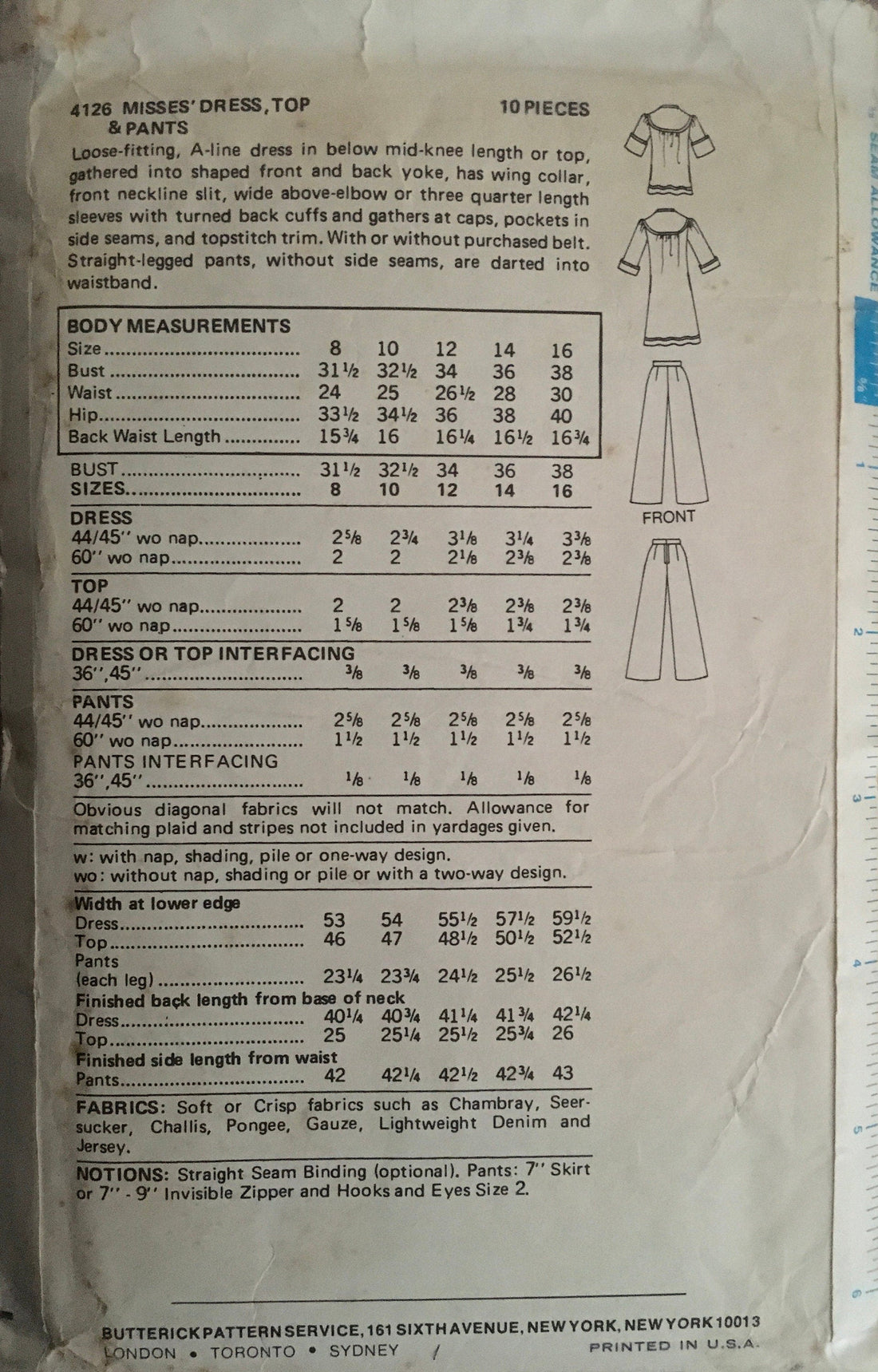 Butterick 4126 Sewing Pattern (Vintage) CUT