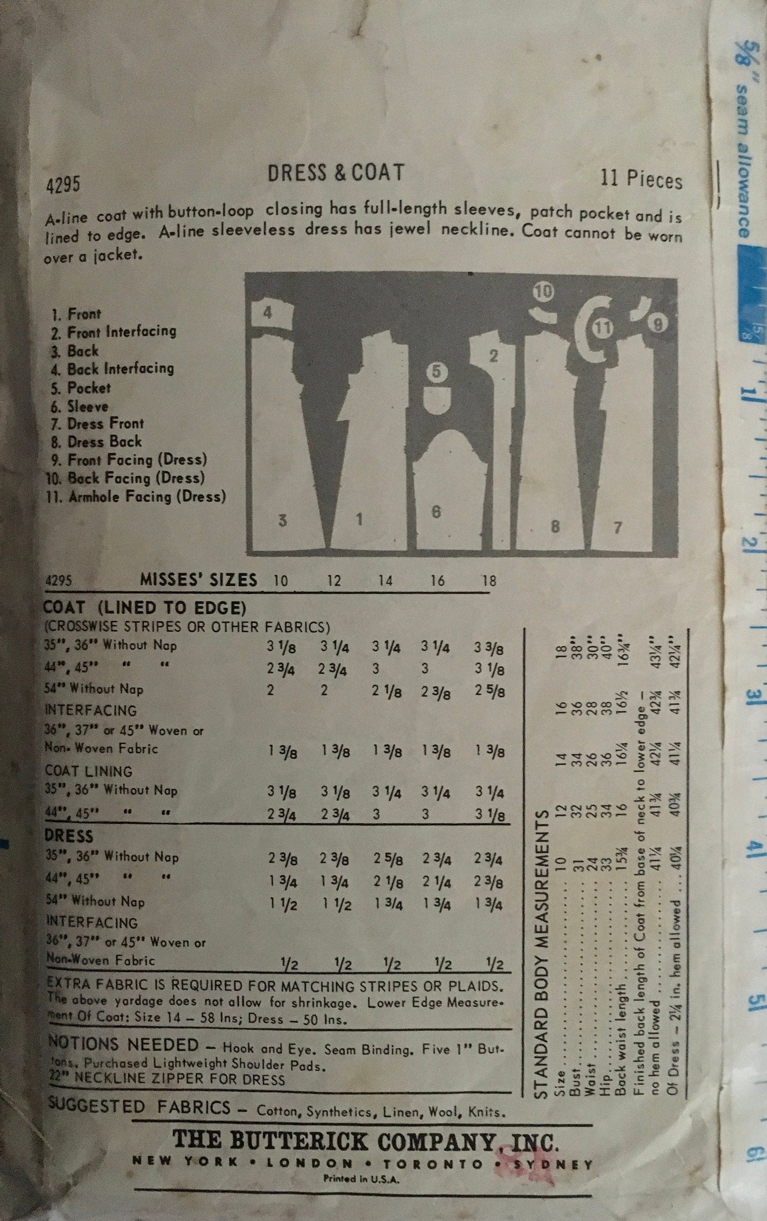 Butterick 4295 Sewing Pattern (Vintage) CUT