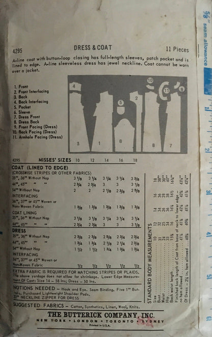 Butterick 4295 Sewing Pattern (Vintage) CUT